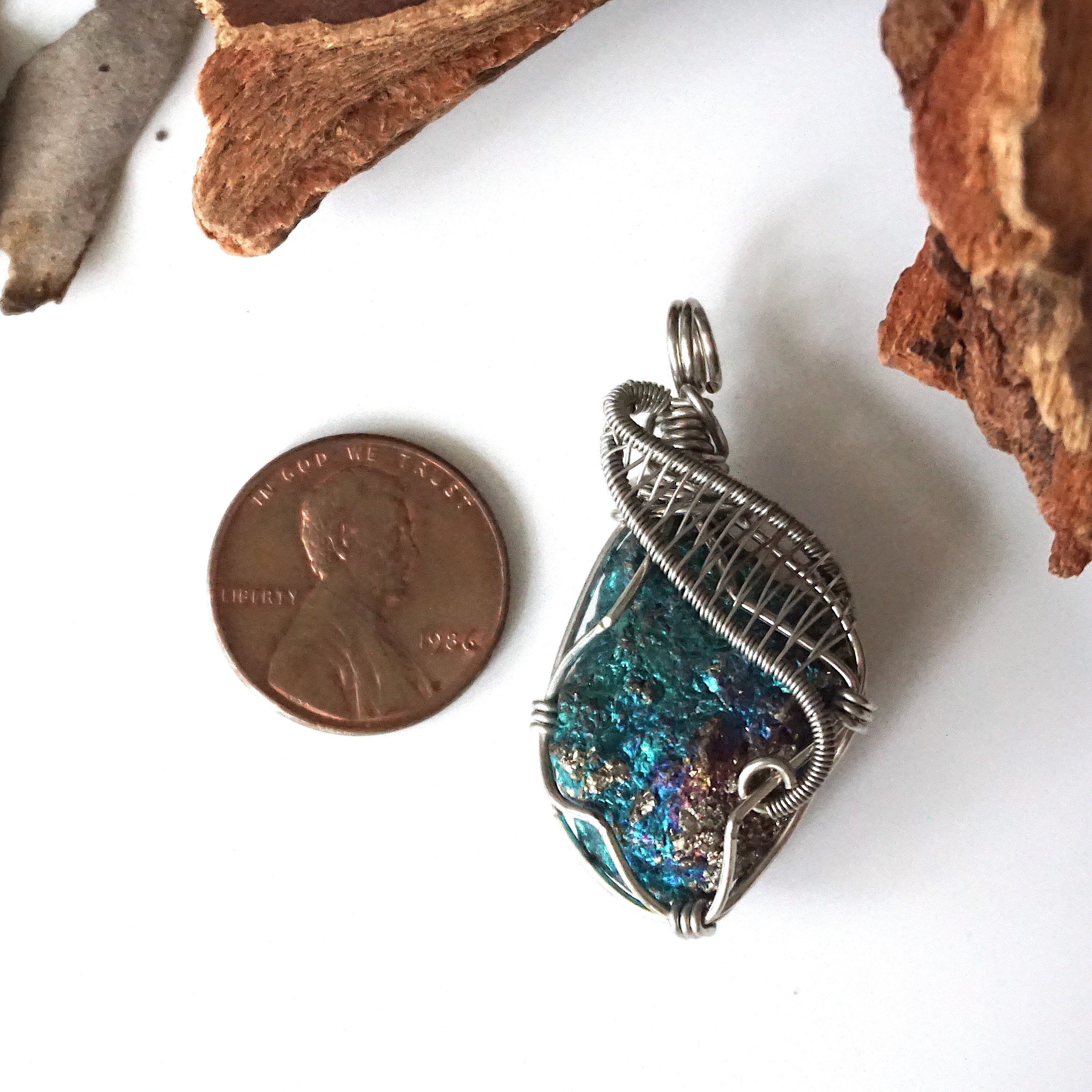 Raw Peacock Ore (Bornite) Pendant Necklace - 14K White Gold Plated Crystal Jewelry for Women - Perfect for Boho Fashion, Spiritual Healing & Gift Giving