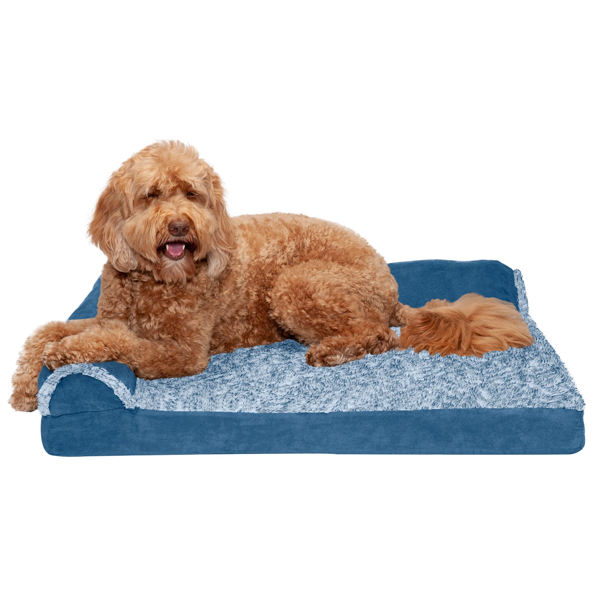 Furhaven Orthopedic Dog Bed for Large Dogs - Washable Cover & Bolsters - Plush Faux Fur - Perfect for Living Room or Bedroom