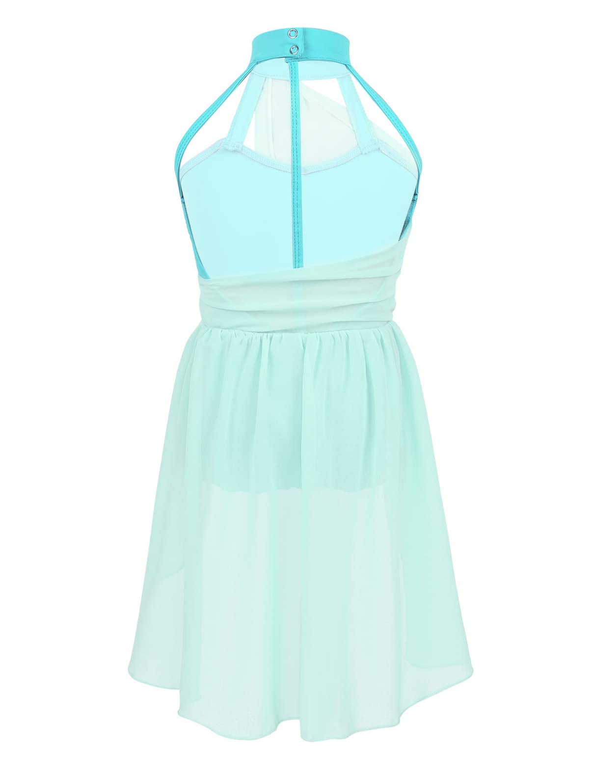 Sxiwei Girls Ballet Dance Leotard - Halter Neck Chiffon One Piece Contemporary Lyrical Dance Dress for Ballroom, Performance & Competition