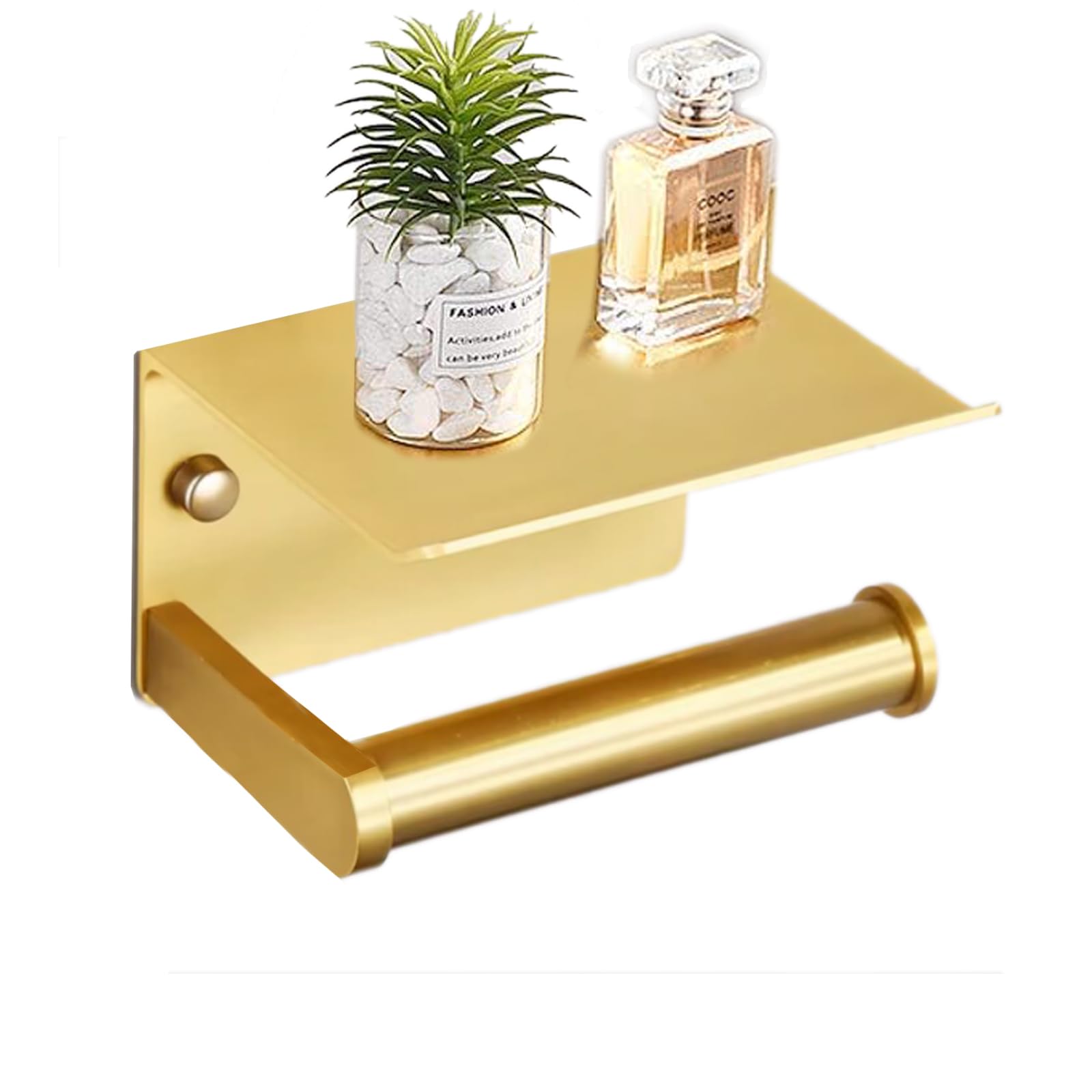 Premium Aluminum Alloy Frosted Gold Toilet Paper Holder with Shelf & Phone Storage - Bathroom Tissue Roll Hanger for Modern Homes | Perfect for Small Spaces, Guest Bathrooms & Luxury Lavatories