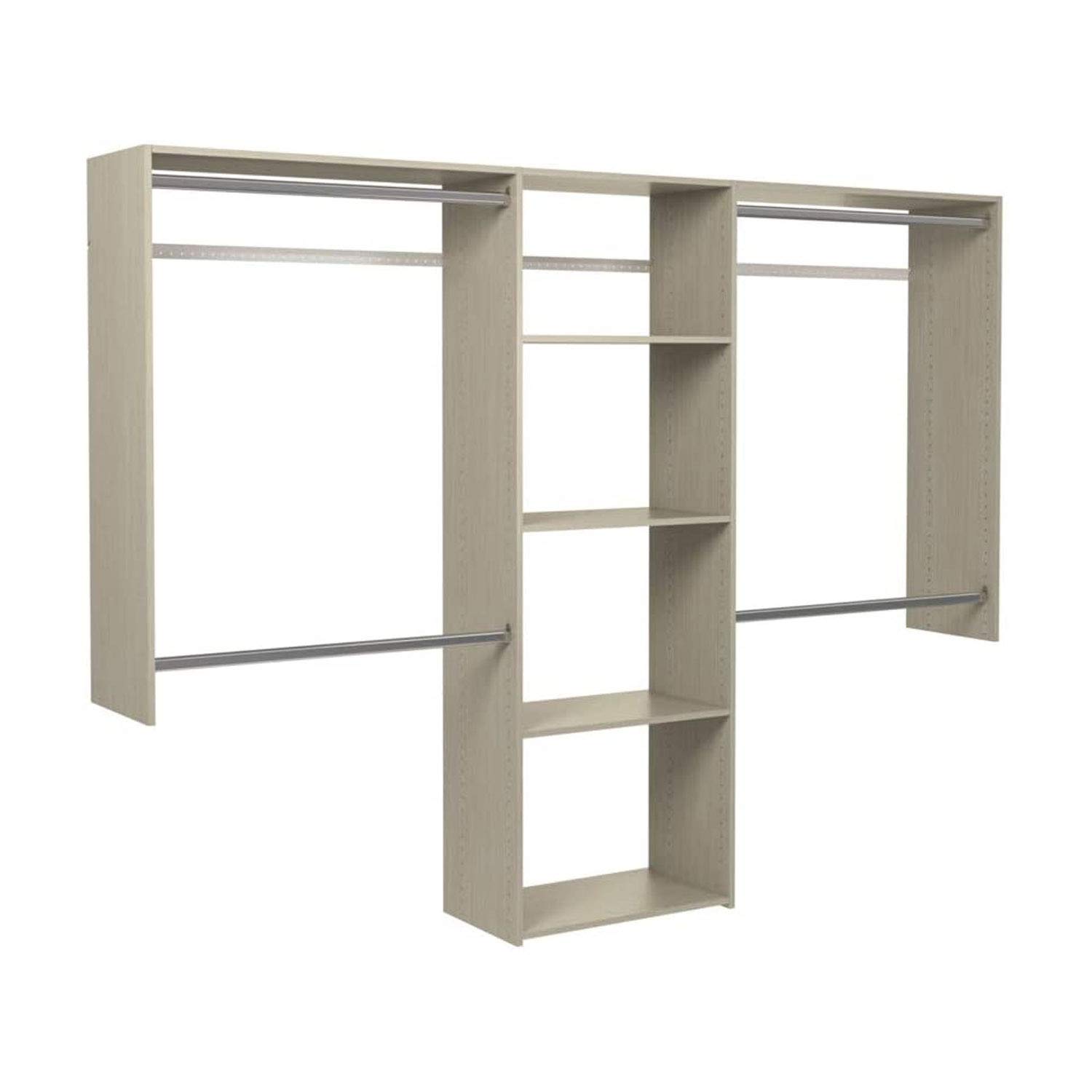 Easy Track OK1460-CG Deluxe Wall Mounted Closet Organizer System Kit - Adjustable Shelves & Hanging Rods for Wardrobe Storage, Weathered Grey - Perfect for Bedroom, Closet & Laundry Room Organization
