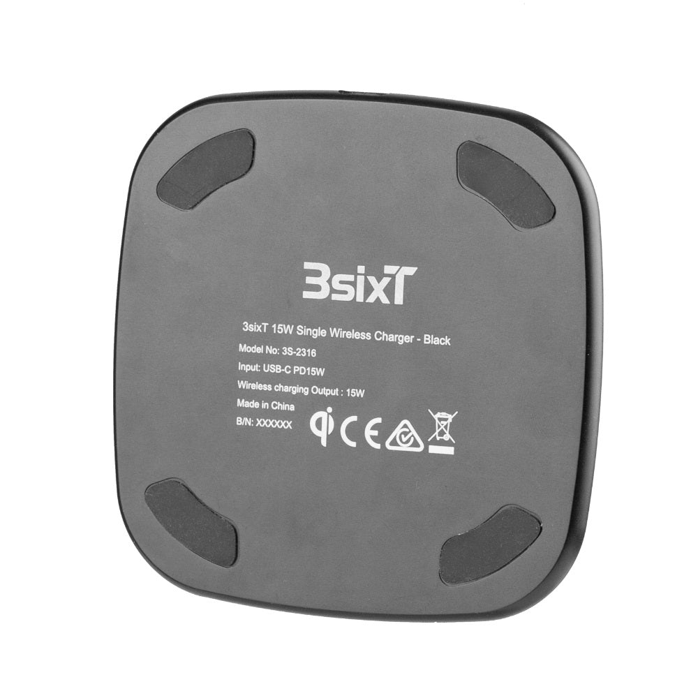 3sixT 15W Fast Wireless Charger Stand - Single Qi-Certified Charging Pad for iPhone, Samsung Galaxy, AirPods (Black) | Perfect for Bedside, Office Desk & Nightstand Charging