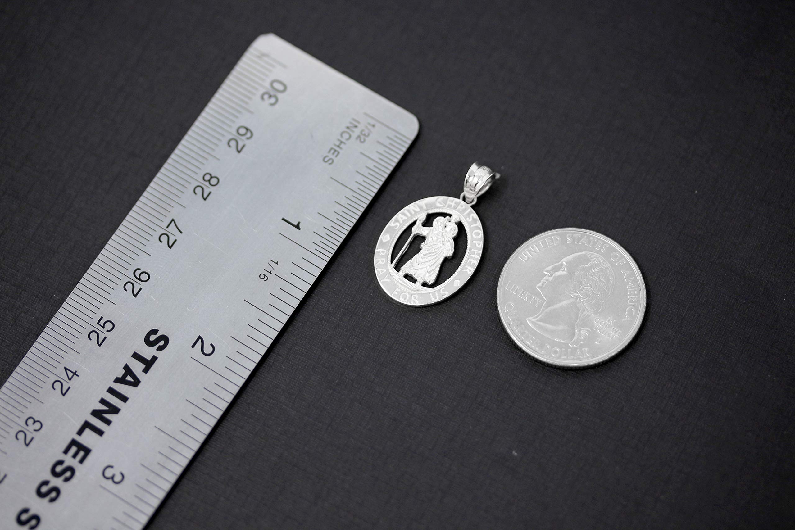 Pray for Us Sterling Silver Saint Christopher Oval Charm Pendant Necklace - Perfect for Religious Gifts, Baptisms & Everyday Faith Jewelry