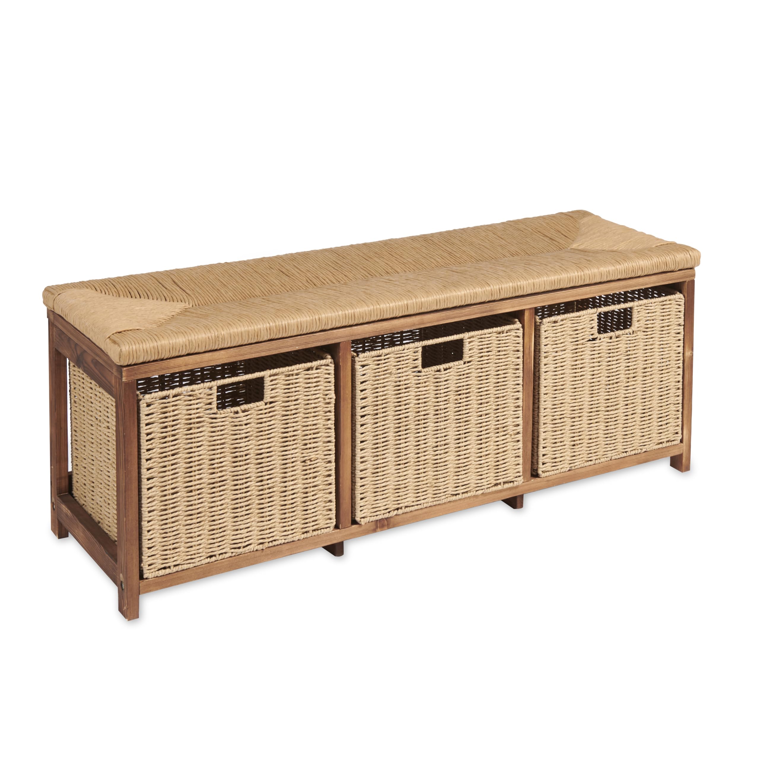 **Badger Basket Kid's Toy Storage Bench with Woven Top & 3 Collapsible Baskets - Light Brown - Perfect for Kids' Room Organization & Playroom Storage**