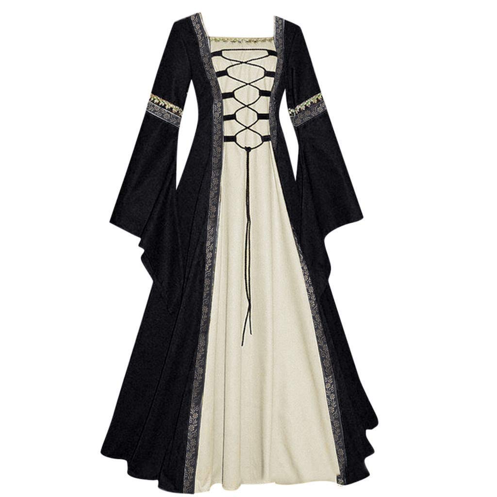 Vintage Gothic Cosplay Dress for Women - Long Sleeve Floor Length Elegant Lace Dress | Perfect for Halloween, Renaissance Fairs & Themed Parties