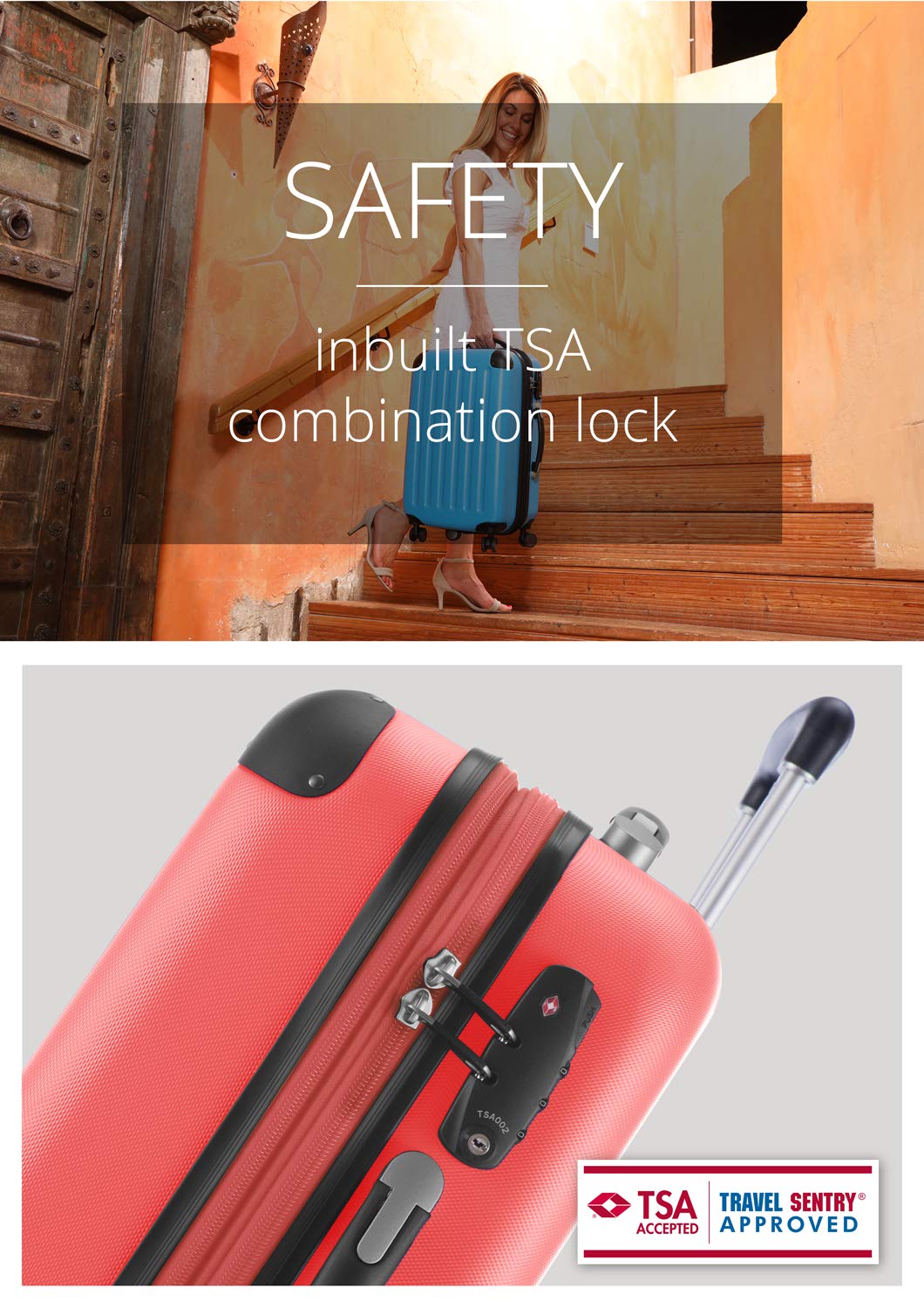 Premium Coral 55cm Carry-On Luggage - Lightweight & Durable Hand Luggage for Travel, Business Trips & Weekend Getaways