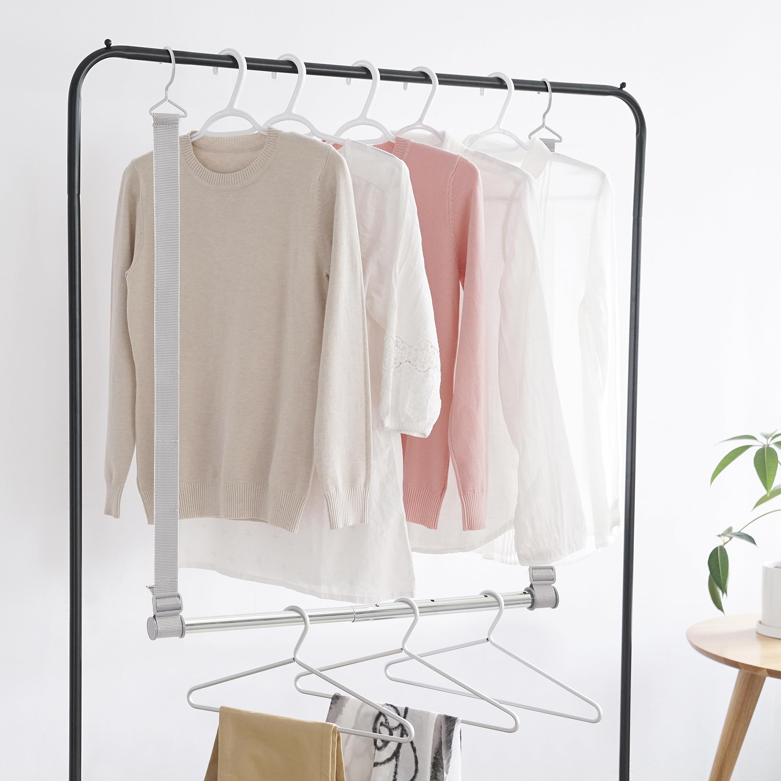 STORAGE MANIAC Adjustable Hanging Closet Rod Organizer - Extendable Space Saving Clothes Hanger Bar for Wardrobe - Double Rod Closet Extender (1 Pack, Webbing) - Perfect for Small Closets, Dorm Rooms & Apartment Organization