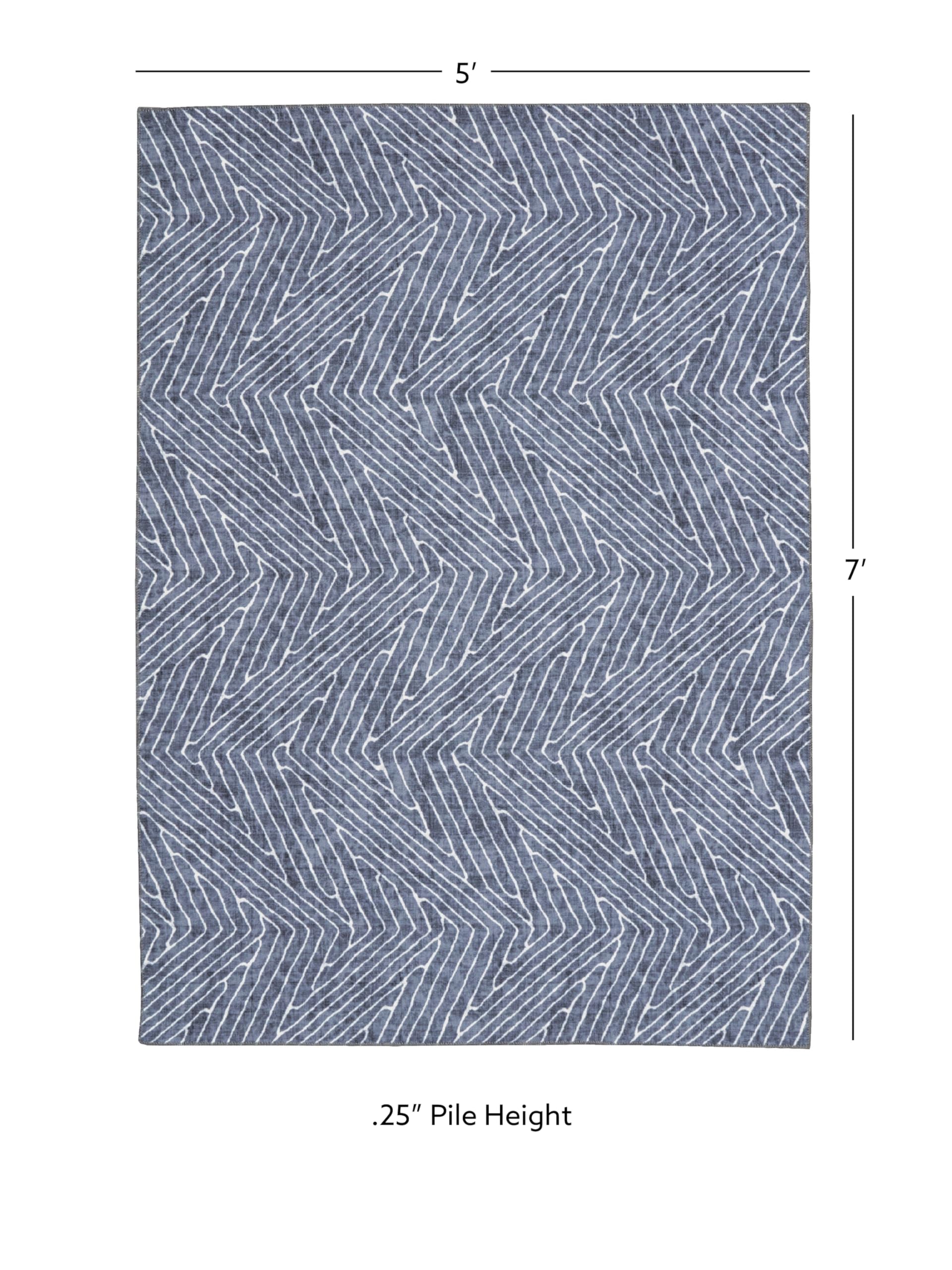 Linon Home Decor Washable Rug 5' X 7' Area Rug - Varishna Grey & Ivory | Non-Slip, Stain Resistant | Perfect for Living Room, Bedroom, Dining Room & Home Office Decor