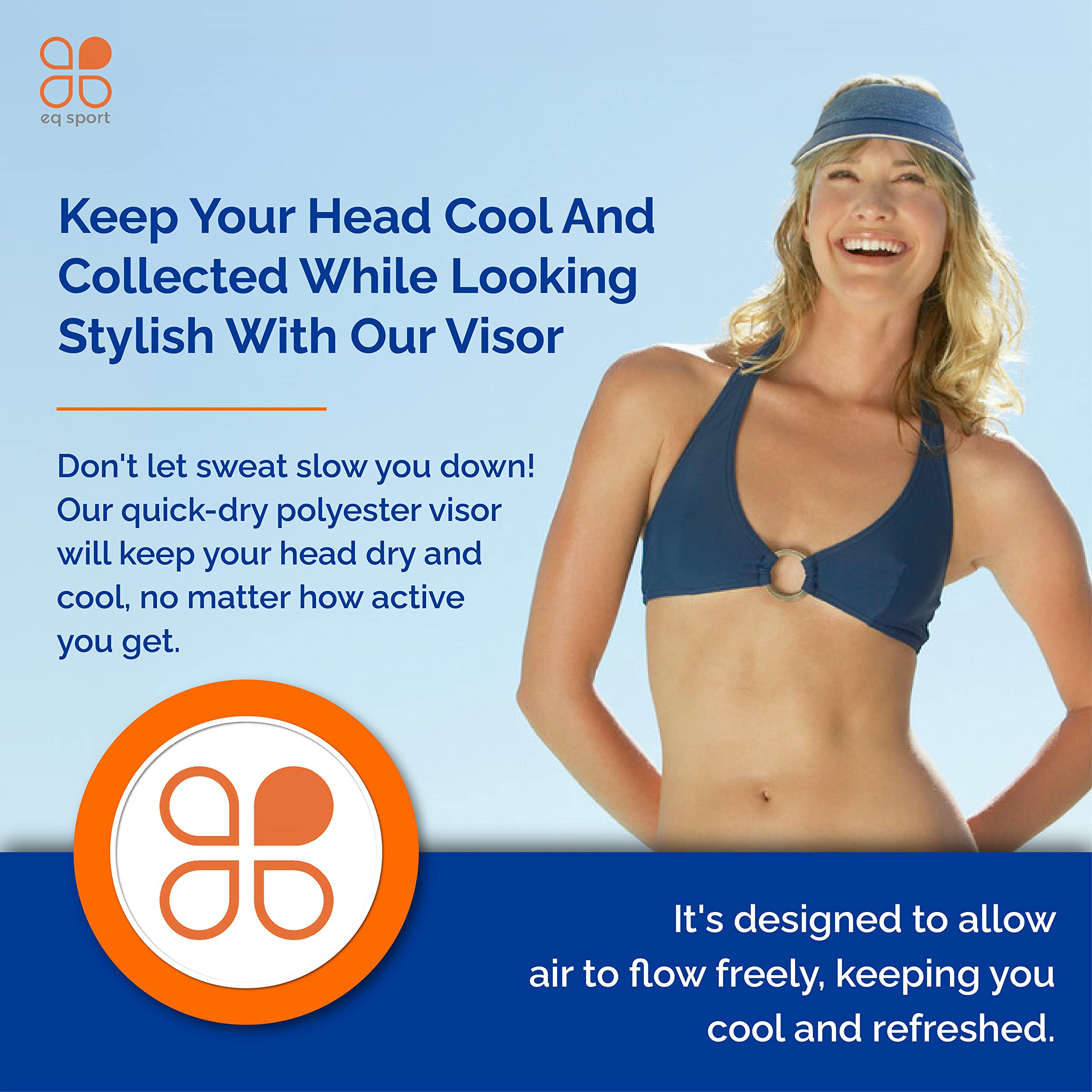 EQ SPORT Sun Visors for Women & Men - Adjustable Stretchy Elastic Band Golf & Tennis Visor Hats - UV Protection Sports Cap for Outdoor Activities, Running, Hiking, Beach & Summer Wear