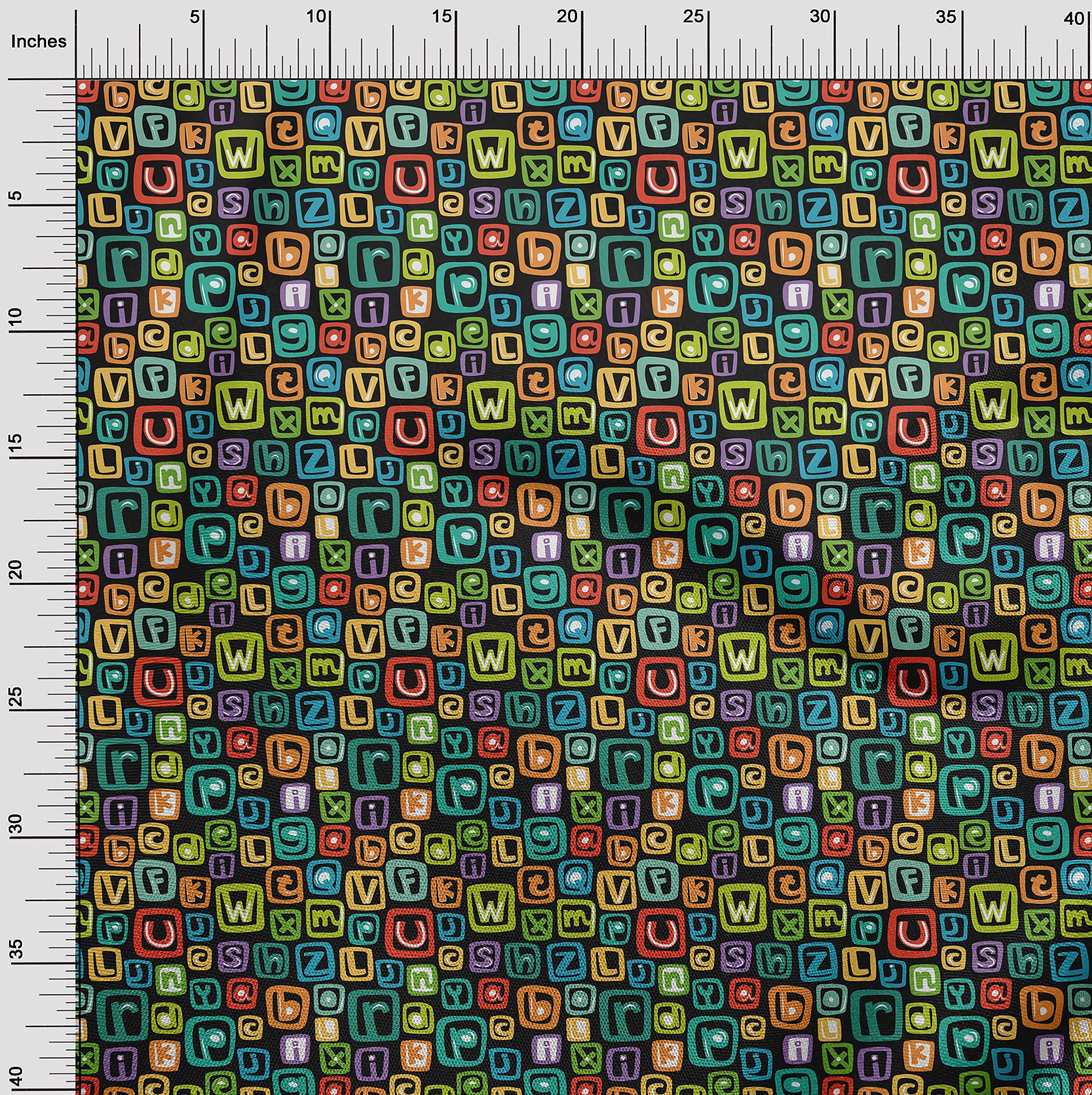 Premium Black Silk Tabby Fabric for Kids Alphabet Print - 42 Inch Wide DIY Sewing Material for Clothing, Quilting & Crafts - Perfect for Dresses, Shirts & Home Decor Projects