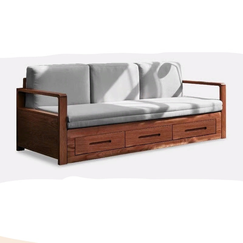 Oak Solid Wood Folding Storage Sofa Bed - Convertible Guest Bed & Space-Saving Furniture for Small Apartments, Living Rooms & Dorm Rooms