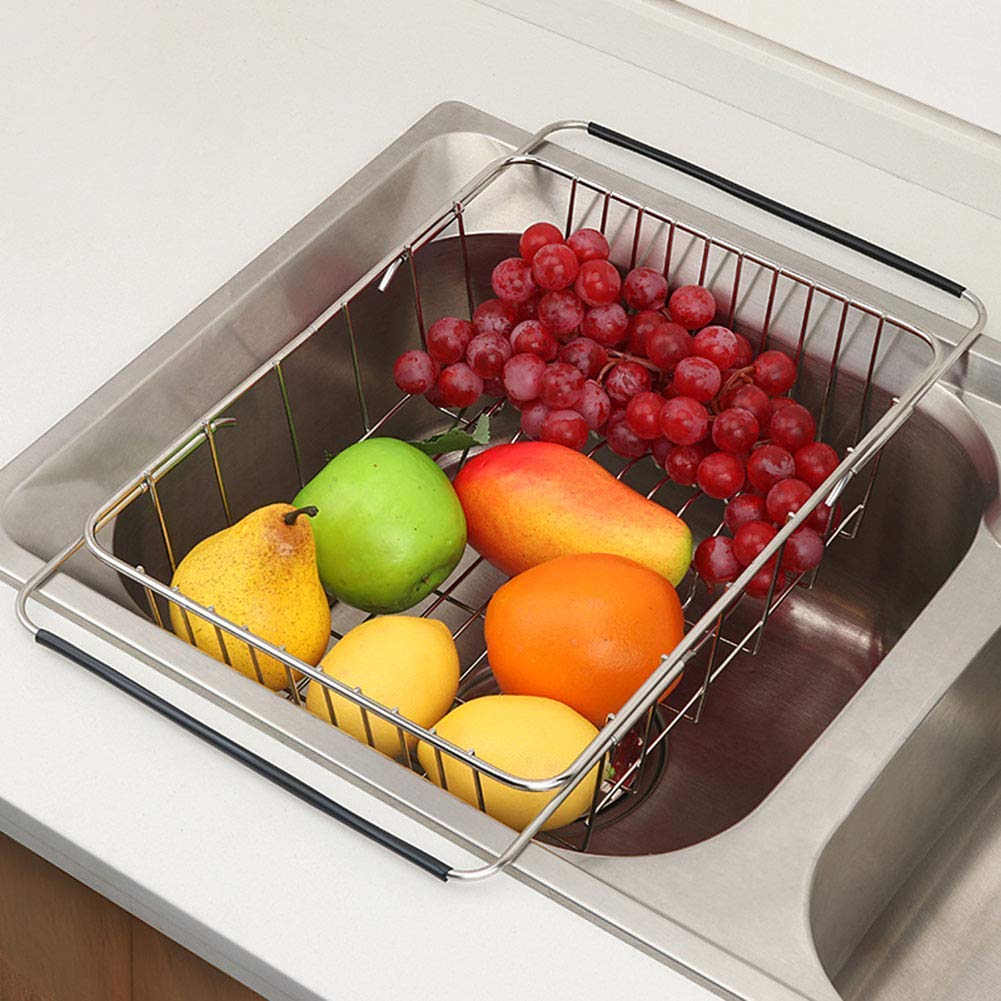 Expandable Stainless Steel Cutlery Basket & Dish Drying Rack - Adjustable Over Sink or Countertop Organizer with Black Utensil Holder | Rustproof Kitchen Storage for Silverware, Knives & Cooking Tools | Perfect for Small Spaces, Dishwashing & Countertop Organization