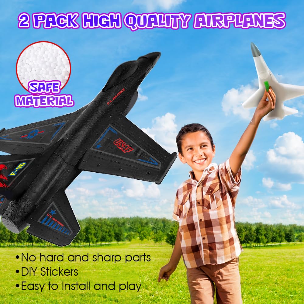 ArtCreativity Airplane Launcher Toy Set - 2 F-16 Fighter Jet Toys & 1 Foam Plane Launcher Gun for Kids Ages 3-9 - Outdoor Backyard Birthday Gifts for Boys & Girls - Fun STEM Learning Toys for Outdoor Play & Party Games
