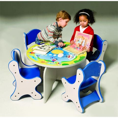 HARMONY PARK Outdoor Dining Table & 4 Blue Chairs Set - Speckletone Finish - Perfect for Patio, Garden, and Backyard Entertaining