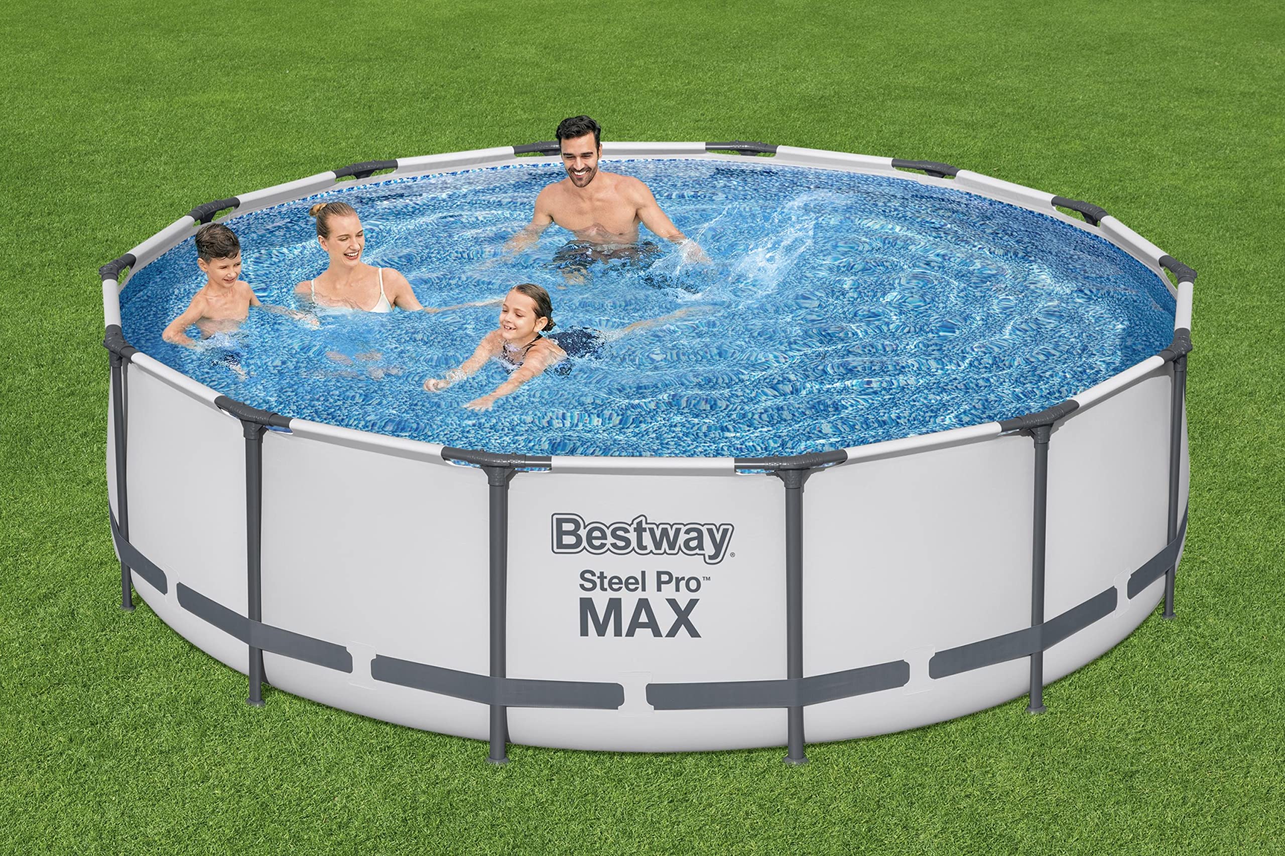 Bestway Steel Pro MAX Frame Above Ground Swimming Pool Set with Filter Pump - 14ft x 42in Round, Gray | Complete Backyard Pool Kit for Family Fun & Summer Relaxation