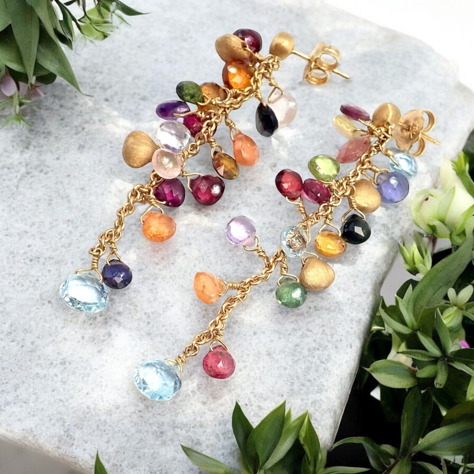 Authentic Marco Bicego 18k Yellow Gold Paradise Multicolor Gemstone Earrings - Luxury Jewelry for Women, Perfect for Weddings, Parties & Special Occasions