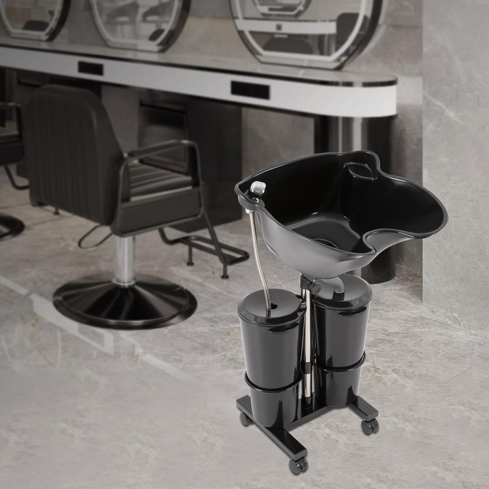 Adjustable Electric Portable Shampoo Bowl - Salon Hair Washing Sink with 2 Buckets, Wheels & Height/Angle Control | Mobile Hair Washing Station for Home Salon, Pet Grooming & Beauty Services