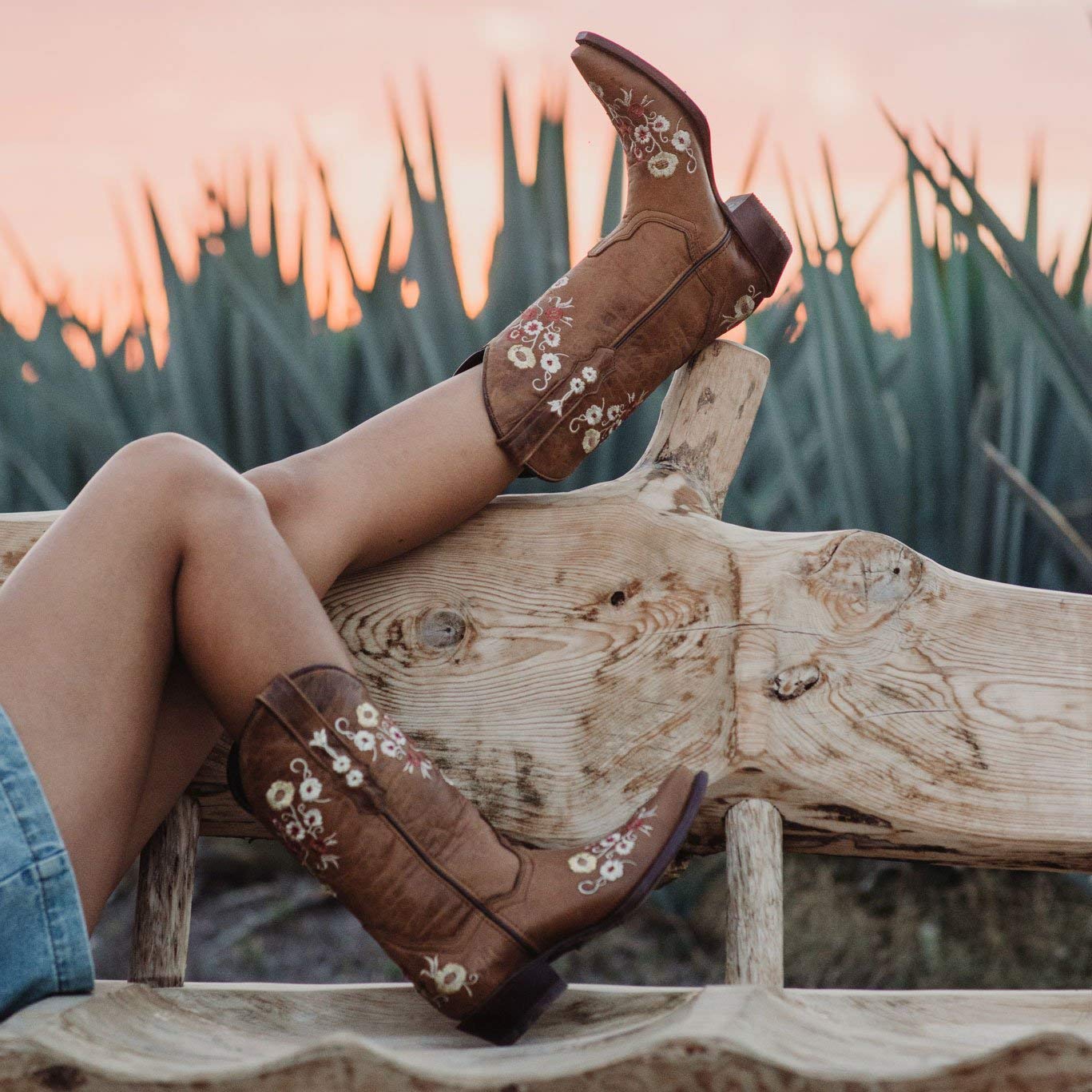Soto Boots Women's Showstopper Snipped Toe Floral Cowgirl Boots – Genuine Leather Handcrafted Western Boots for Women | M50044 Tan | Perfect for Country Dancing, Rodeos & Western Fashion