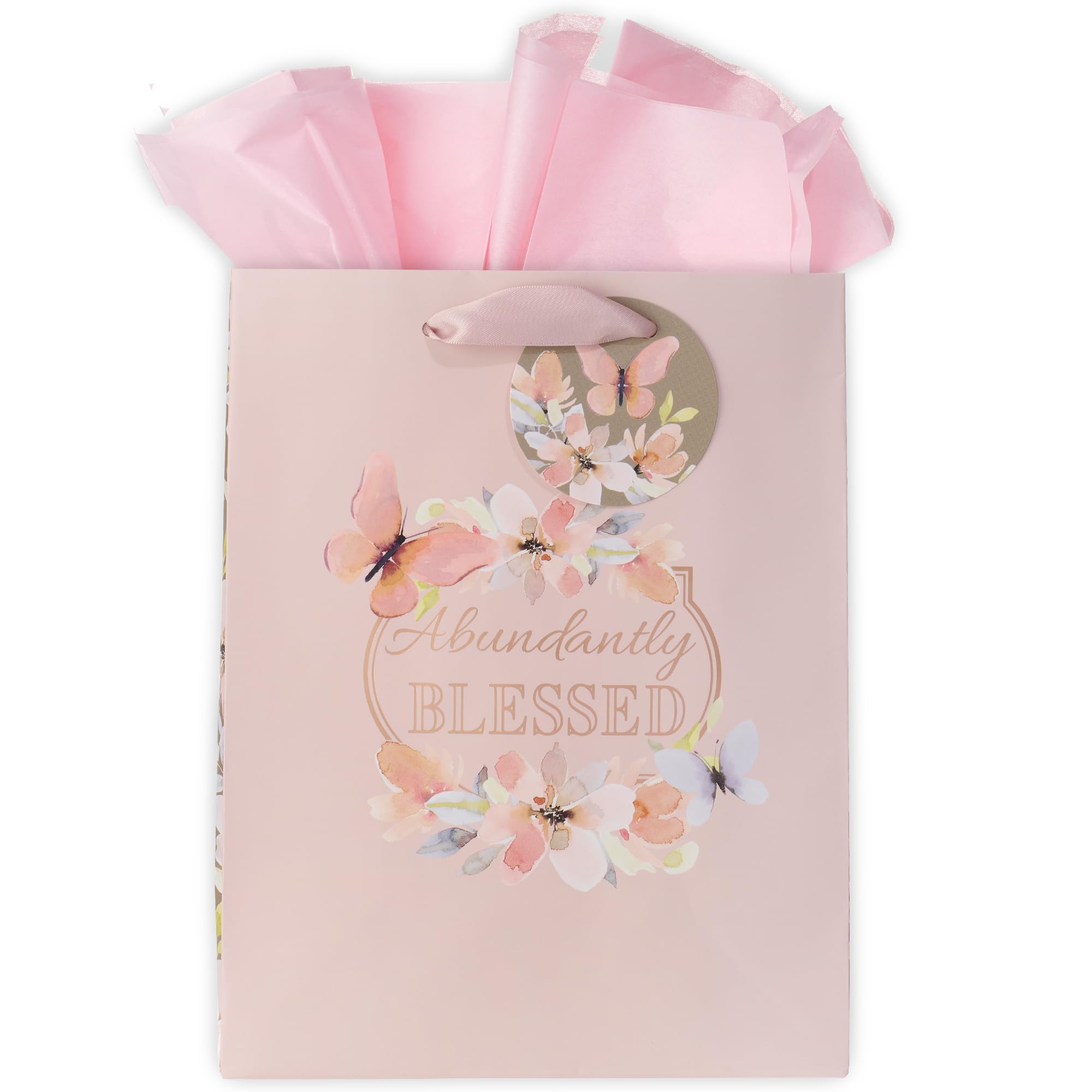 Christian Gift Bag Set - Deuteronomy 7:13 Bible Verse, Pink Butterfly | Church, Wedding, Baptism Gifts