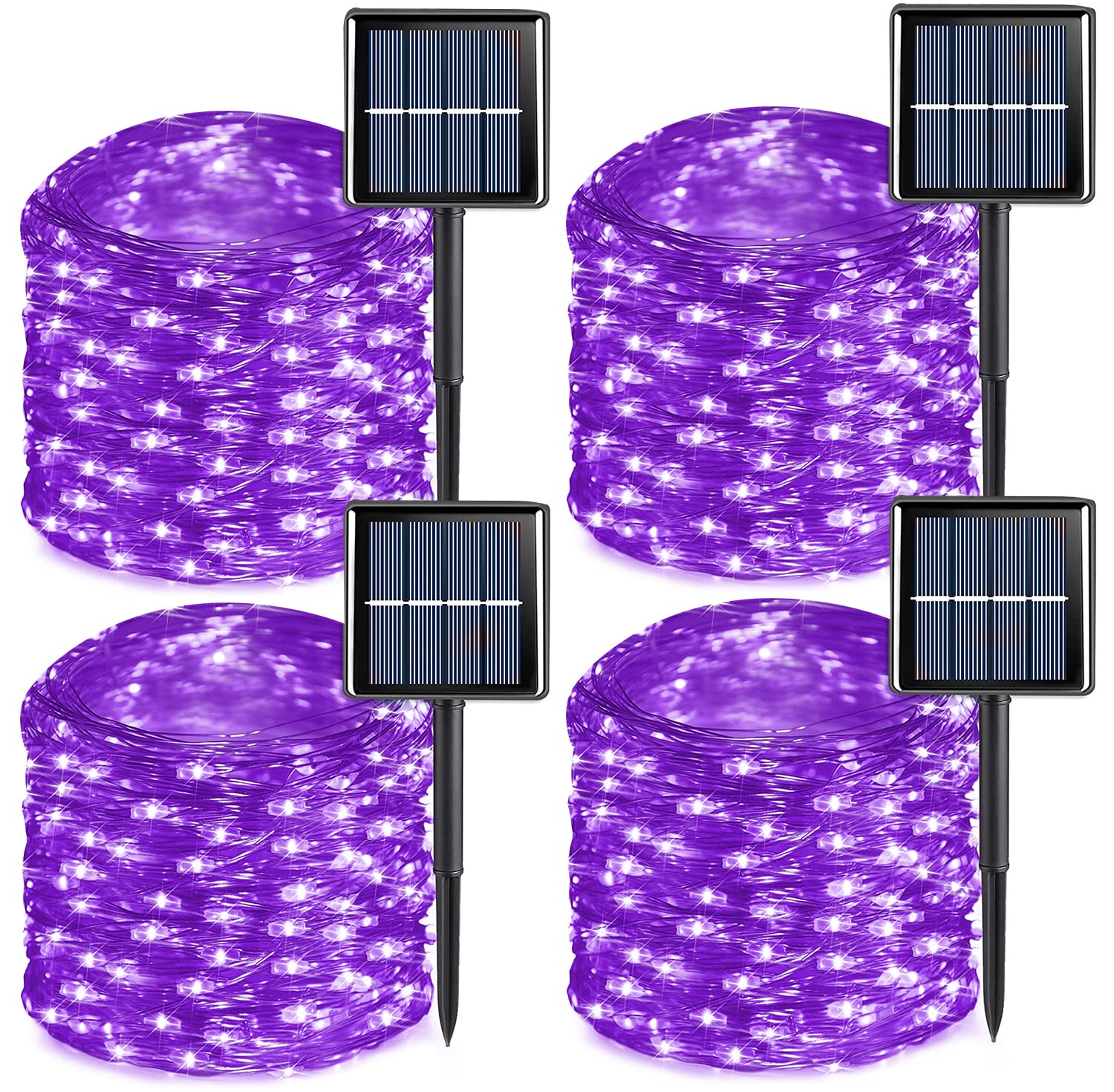 QITONG 4 Pack Purple Solar Fairy Lights - 33ft 100 LED Outdoor Solar Christmas Lights with 8 Lighting Modes | Waterproof Solar Twinkle String Lights for Garden, Patio, Wedding & Holiday Decorations