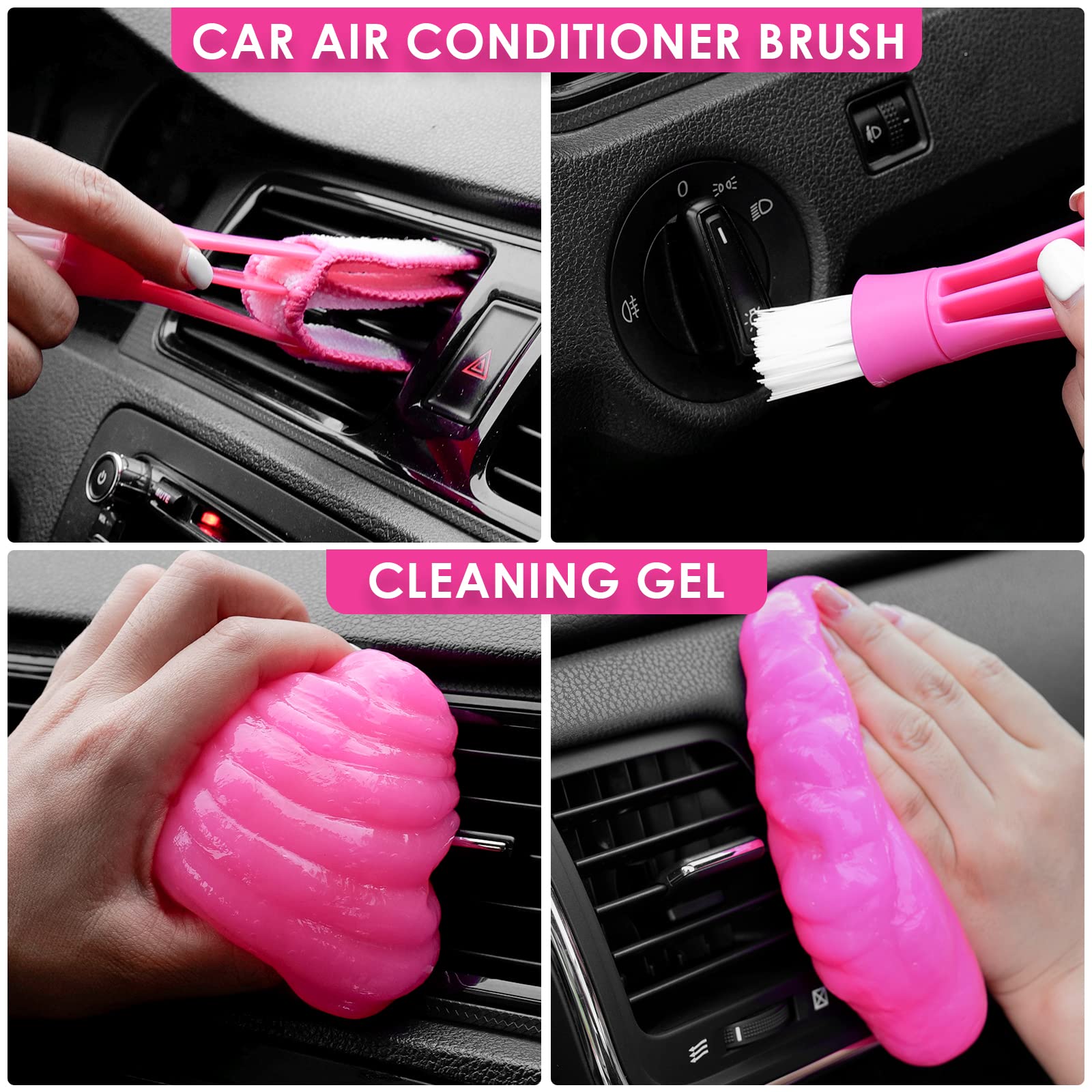 Viewsun 19PCS Pink Car Cleaning Kit for Women - Interior & Exterior Detailing Set with Cleaning Gel, Razor Scraper, Tire Brush, Wash Mitt, Squeegee & Microfiber Wax Applicator | Perfect for Car Washing, Detailing & Gift Giving