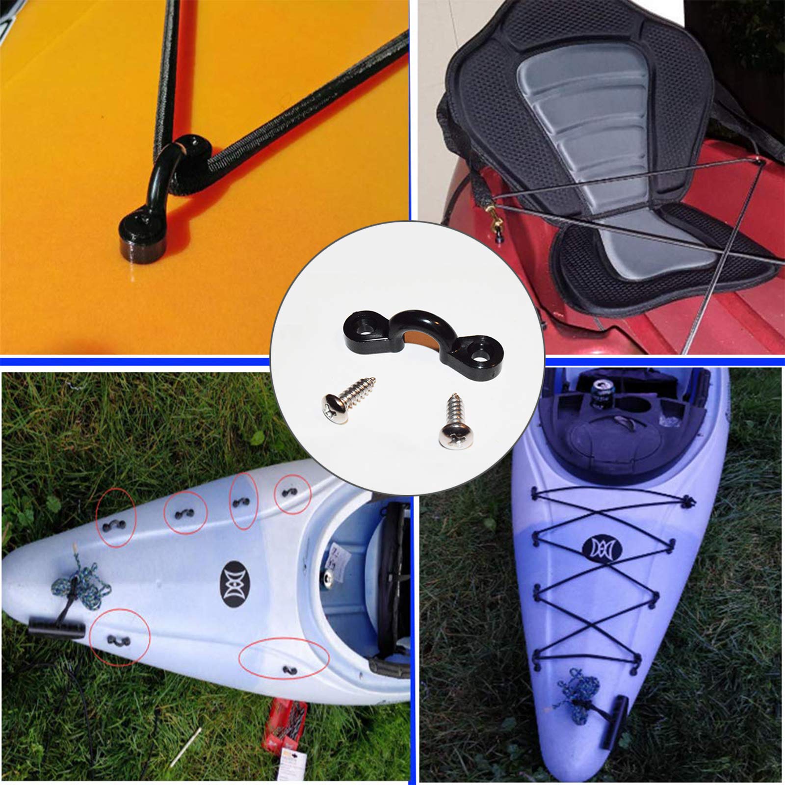Kayak Tie Down Loops Kit - 10pcs Nylon Padeye with Stainless Screws for Canoe & Boat - Perfect for Deck Rigging & Water Sports