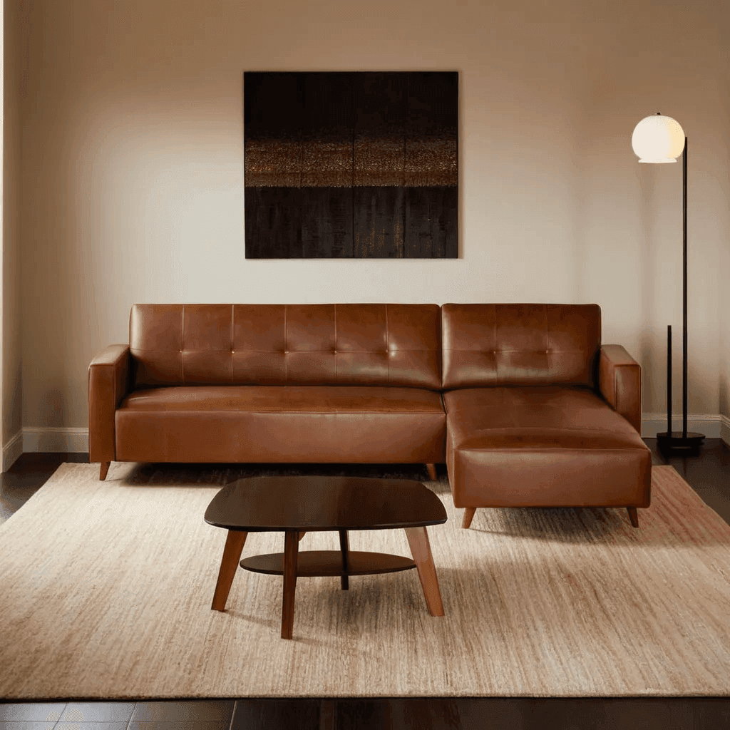 Evie L-Shaped Brown Faux Leather Sectional Sofa - Modern Corner Couch for Living Room, Apartment & Office