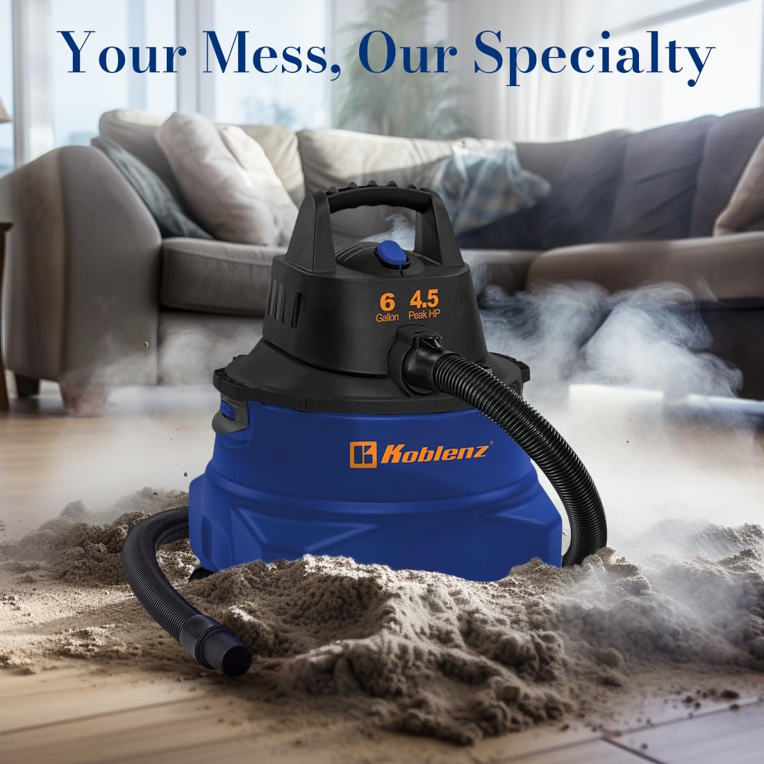 Koblenz WD-6 L212 6 Gallon Portable Wet Dry Vacuum Cleaner - Powerful Black & Blue Shop Vac for Home, Garage, Workshop, and Car Cleaning