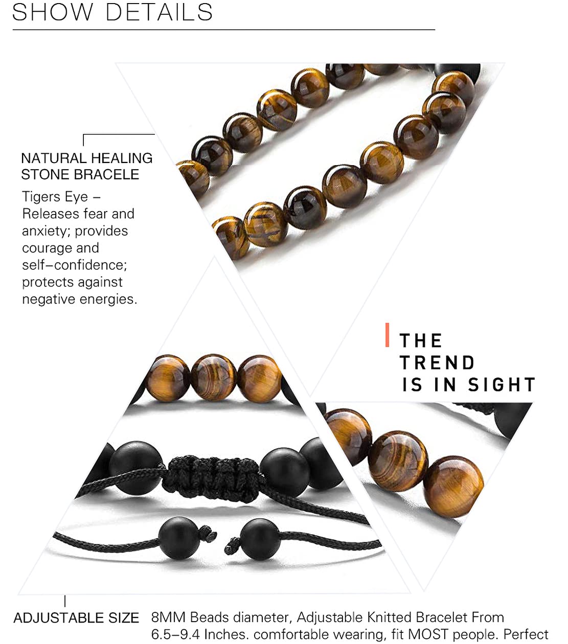 WAINIS 10 Pack Lava Rock Beaded Bracelets for Men & Women - Tiger Eye, Hematite, Black Onyx Matte Beads - Essential Oil Diffuser, Anxiety & Stress Relief Bracelets - Bulk Set for Yoga, Meditation & Daily Wear