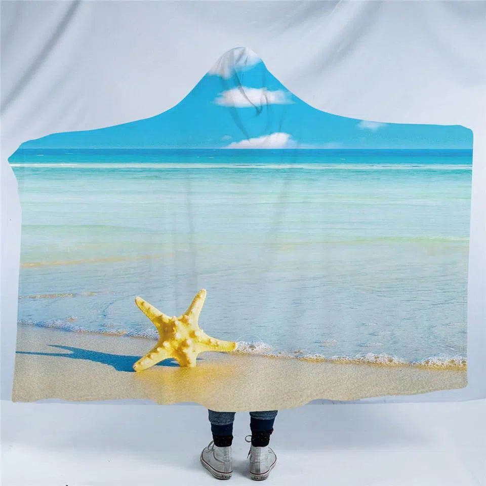 Beach Please Cozy Hooded Blanket - Soft Fleece Wearable Hoodie Blanket for Women & Men - Perfect for Camping, Lounging, Netflix & Chill