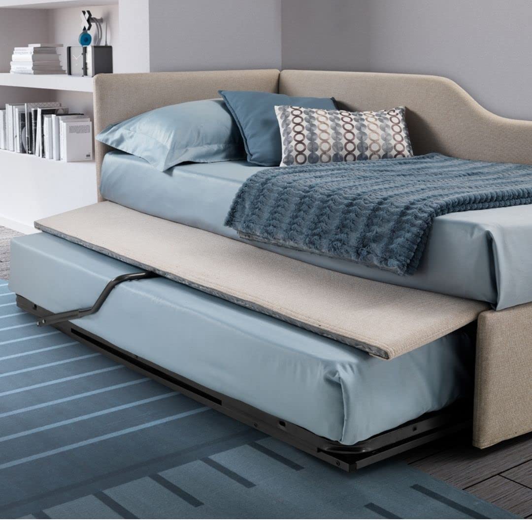 Evergreenweb – Single Bed with Removable Bed Frame – Orthopedic Mattress with Slatted Base & Included Cushions – Brown Quilted Fabric – Right-Sided Headboard – Made in Italy – Duplex – Perfect for Small Spaces, Guest Rooms & Modern Apartments