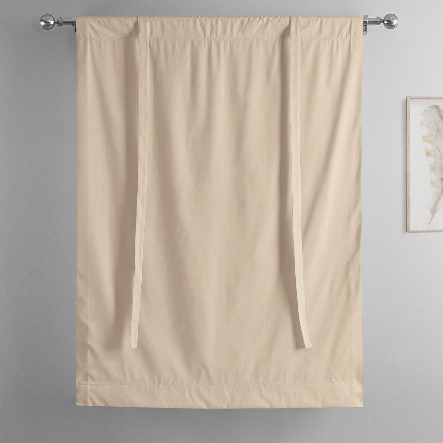 Premium English Cream Solid Cotton Blackout Window Shade - Room Darkening Tie-Up Curtain for Bedroom, Nursery & Home Decor