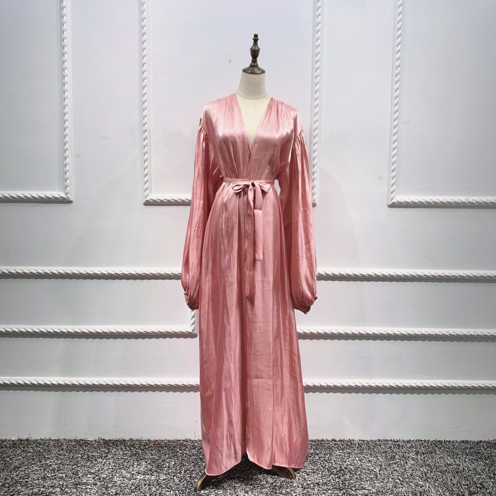 Elegant Muslim Abaya Dress for Women - Shining Silklike Kimono Cardigan with Puff Sleeves | Eid, Summer, Dubai & Turkey Fashion | Perfect for Prayer, Parties & Special Occasions