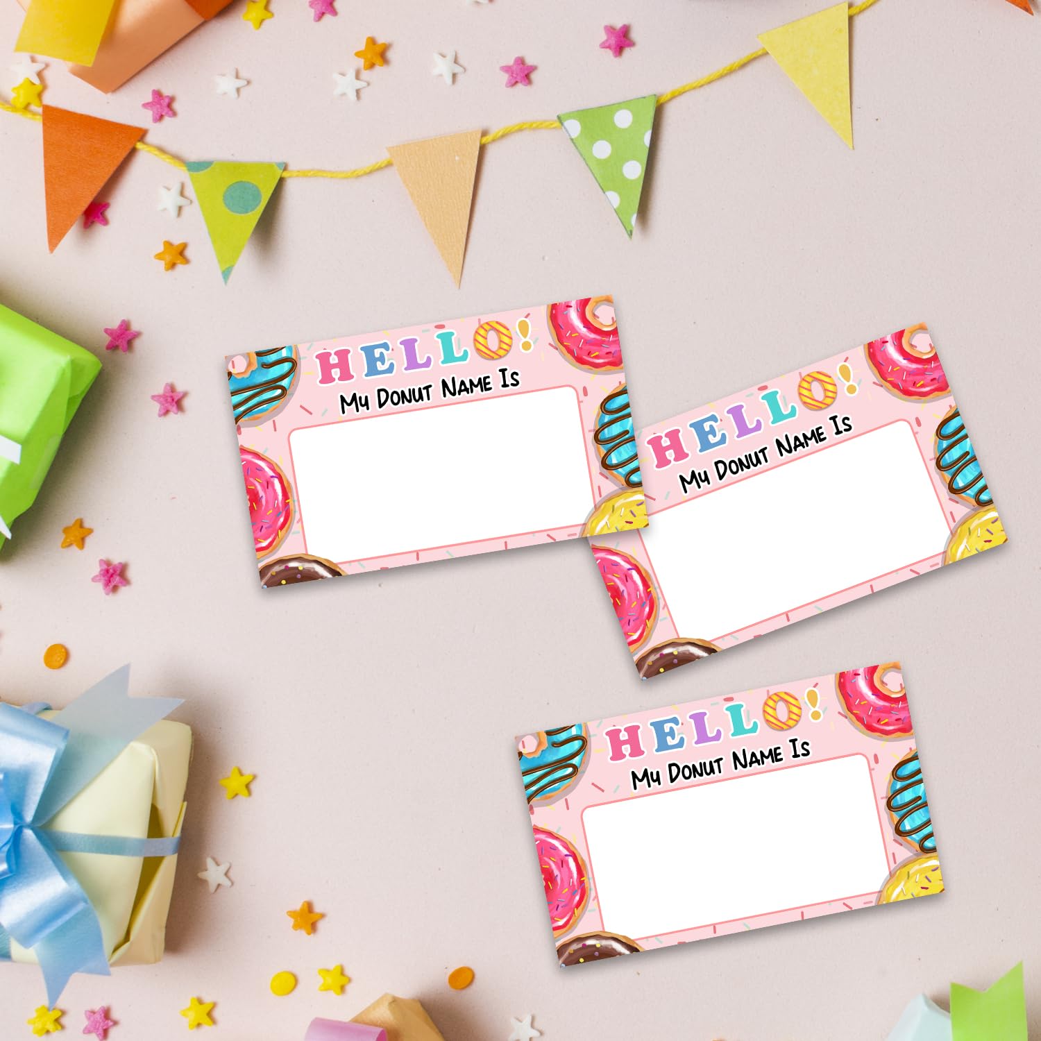 Donut Name Game Set - 30 Fun Activity Cards & Party Sign for Girls Birthday, Wedding, Anniversary | Perfect for Holiday Celebrations & Kids' Party Games