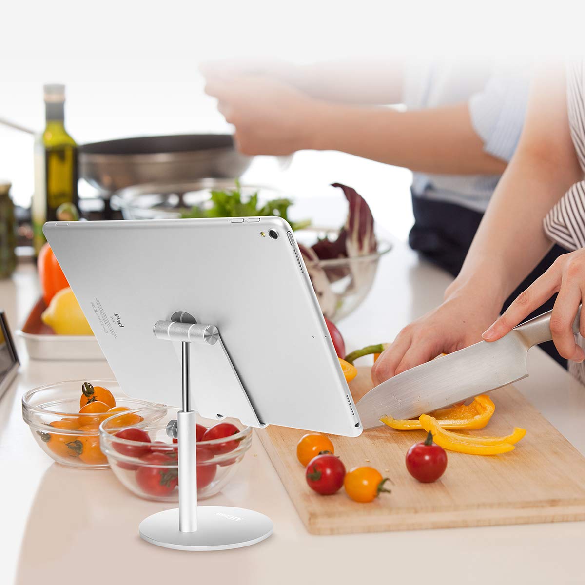 AICase Adjustable Aluminum iPad Stand Holder - Universal Multi-Angle Telescopic Phone Tablet Mount for iPhone & iPad 4-13 Inch (Silver) | Perfect for Home Office, Bed Watching & Kitchen Cooking