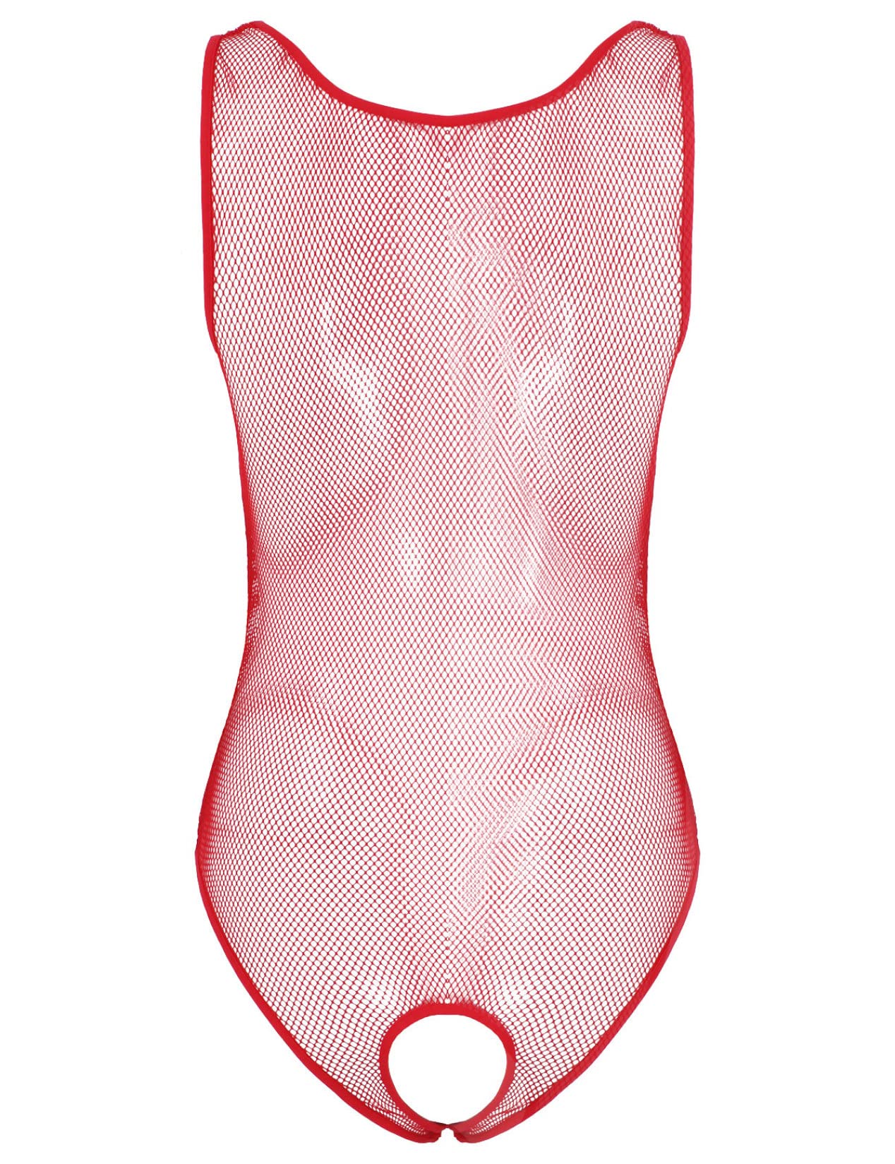 Sexy Red Fishnet Bodysuit for Men - One Piece Lingerie with High Cut Thong & Stockings - Medium Size Wrestling Leotard for Cosplay, Performance & Sensual Wear