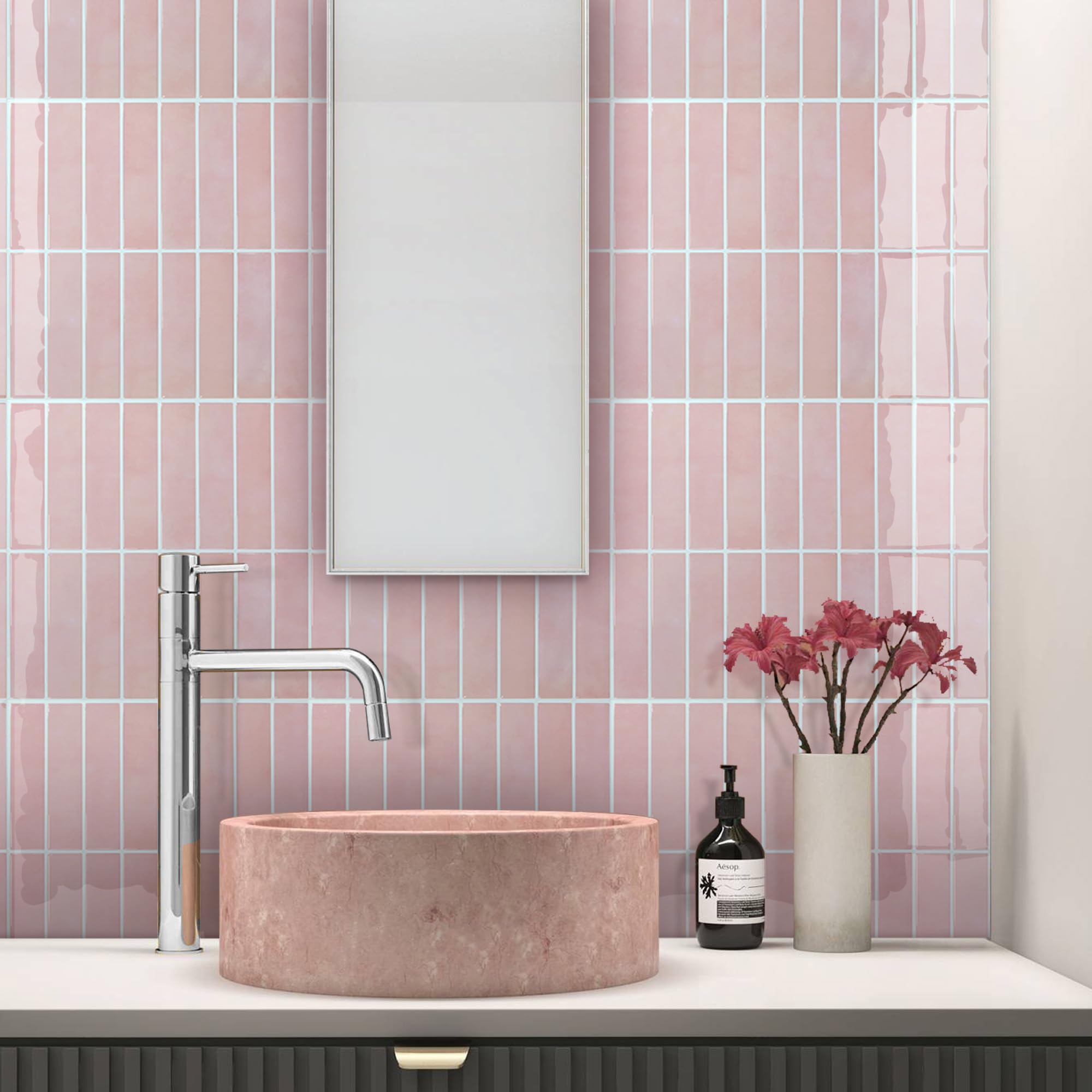 Commomy Pink Peel and Stick Tile - 10 Pack 12