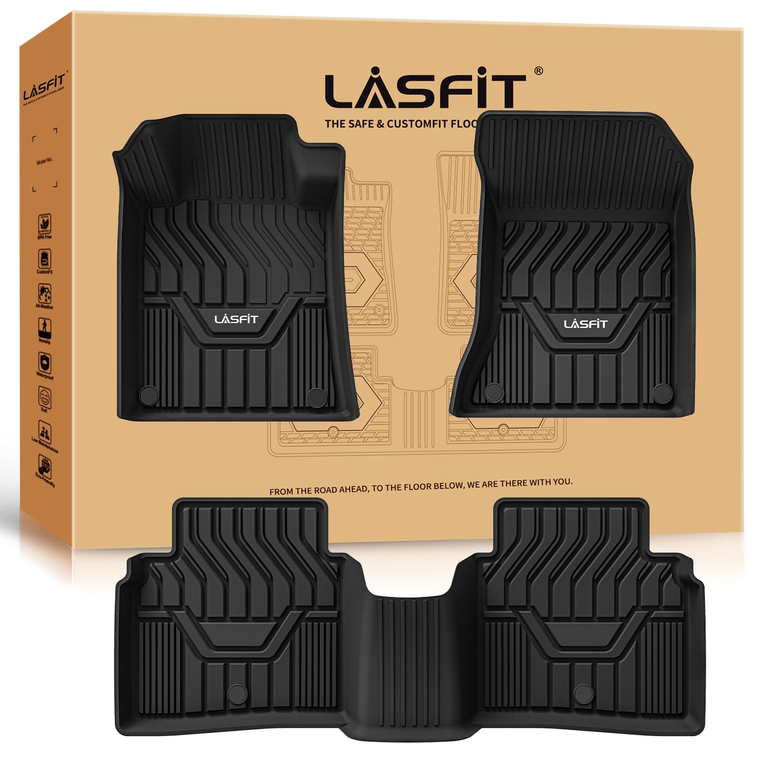 LASFIT Custom Fit All-Weather Floor Mats for Nissan Altima 2019-2025 (Front & Rear) - TPE Durable Car Floor Liners for Altima S/SL/SR/SV/Platinum Models - Perfect for Daily Commute, Road Trips & Winter Protection (Black)