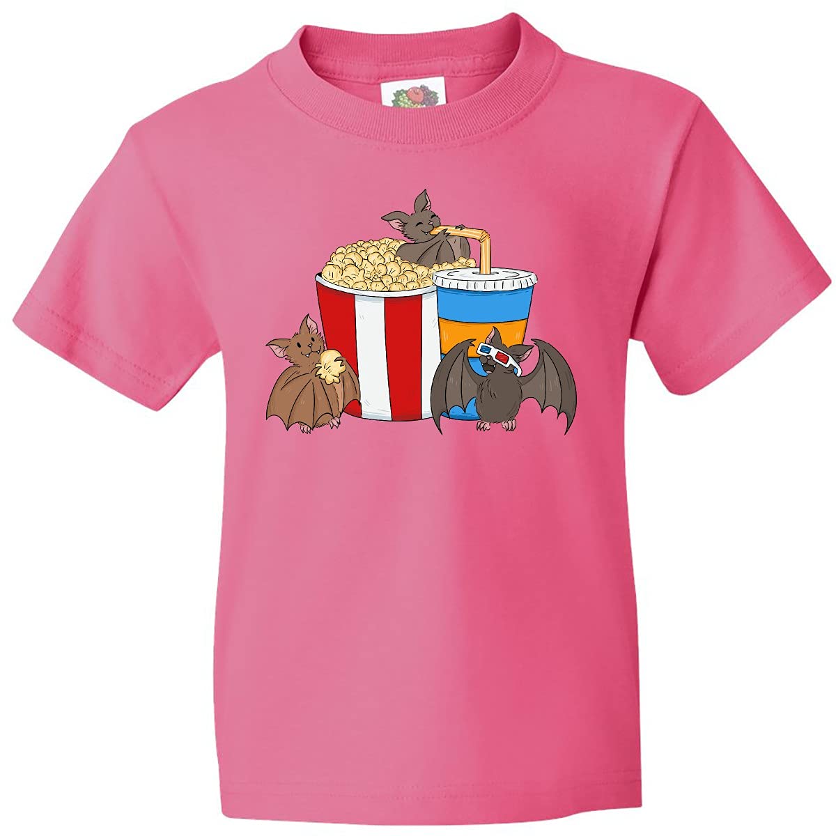 Inktastic Movie Loving Bats with Popcorn and Soda Youth T-Shirt - Cute Halloween Bat Graphic Tee for Kids - Perfect for Movie Nights, Halloween Costumes & Birthday Gifts