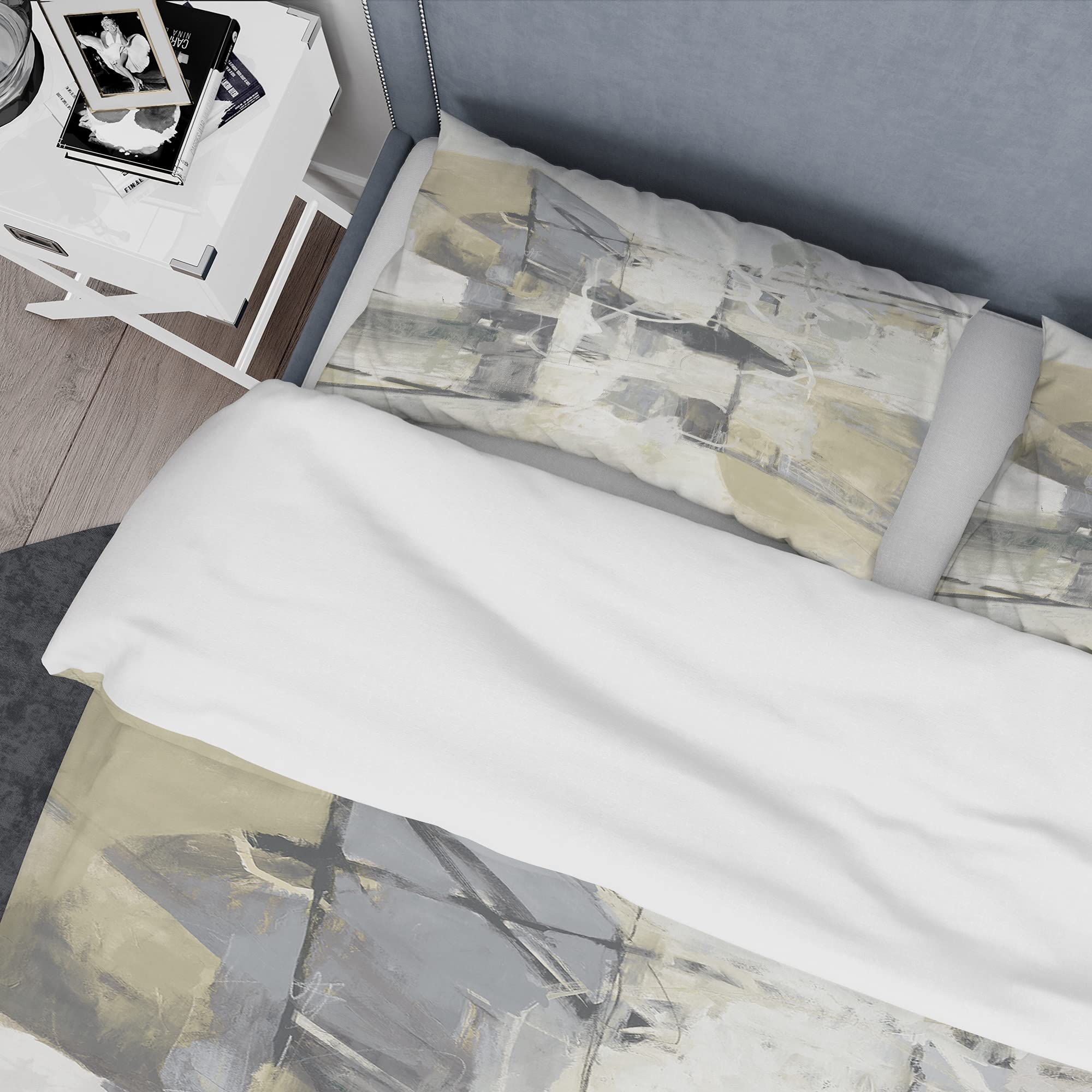 DesignQ Glam Cream Dream IV Modern & Contemporary Duvet Cover Set - Twin Size Grey Abstract Bedding (3-Piece) | All-Season Soft & Stylish Comforter Cover | Perfect for Guest Rooms, Dorms & Contemporary Bedrooms