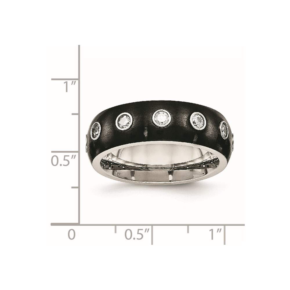 Stainless Steel Black Ion Plated Cubic Zirconia Half Round Ring for Women - Size 7 | Elegant Jewelry Gift for Her | Perfect for Anniversary, Birthday & Special Occasions