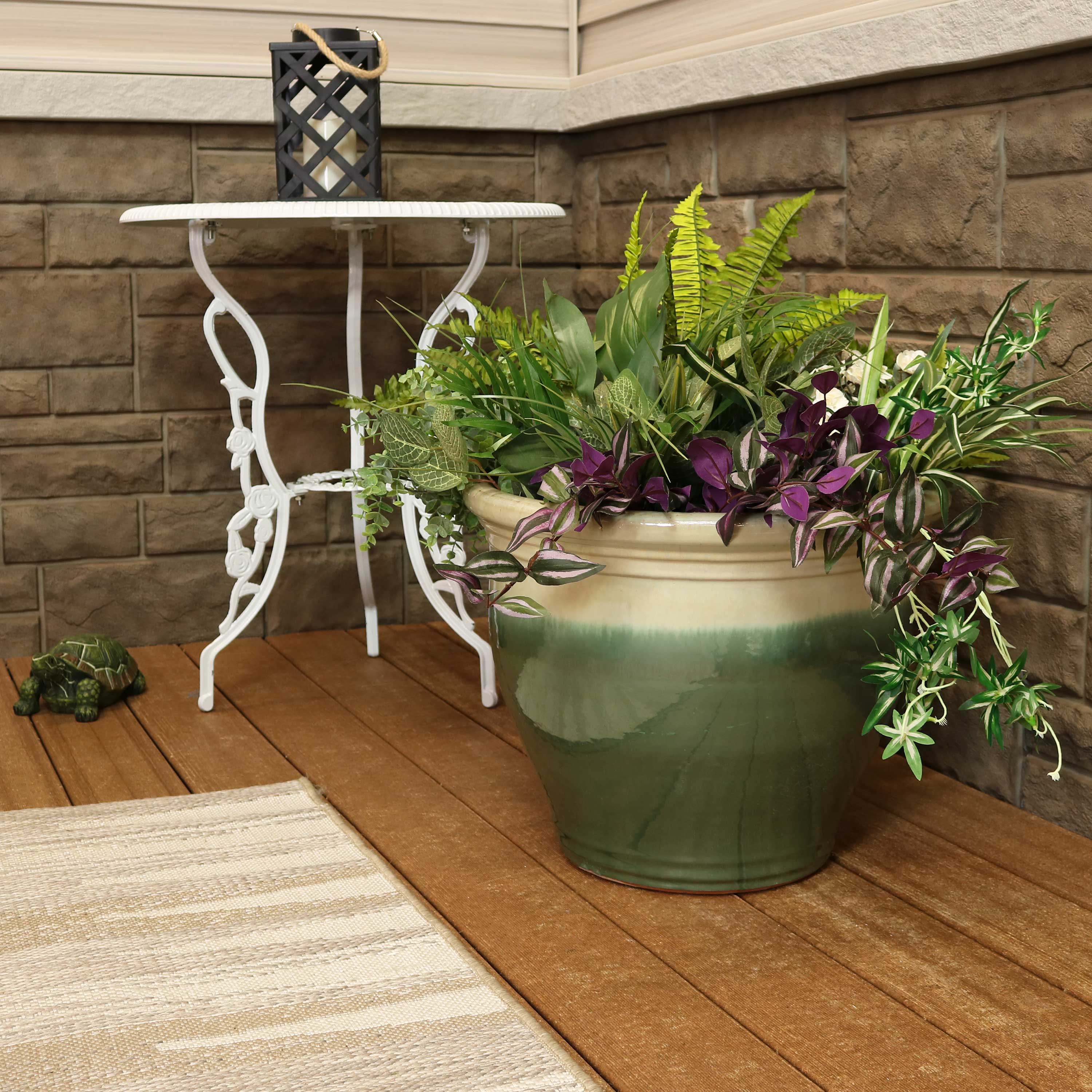 Sunnydaze Studio Round Glazed Ceramic Planter with Drainage Hole - Indoor Outdoor Flower Pot for Plants, Succulents, Herbs - Perfect for Patio, Garden, Balcony Decor