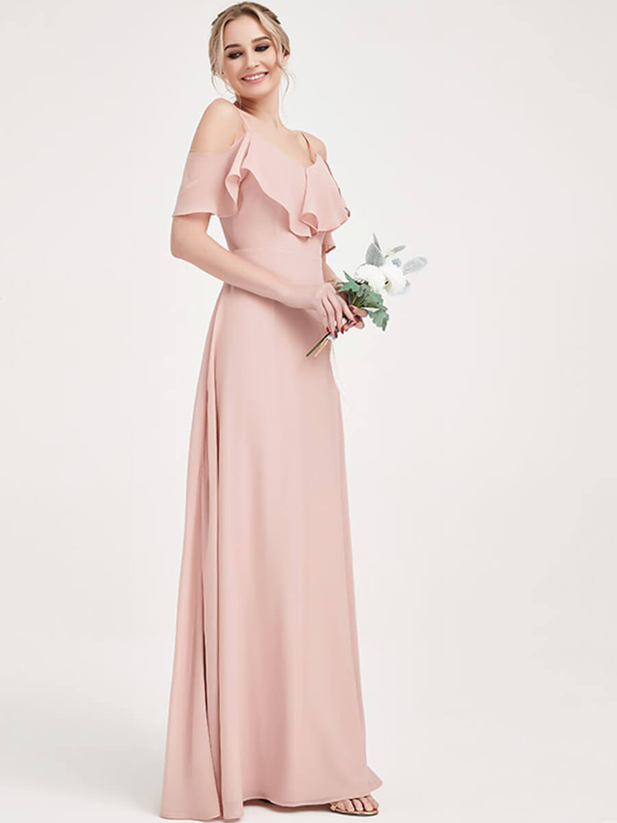 Elegant Chiffon Flounced Dusty Pink Bridesmaid Dress - 3-Way Convertible Design for Weddings, Parties & Special Occasions