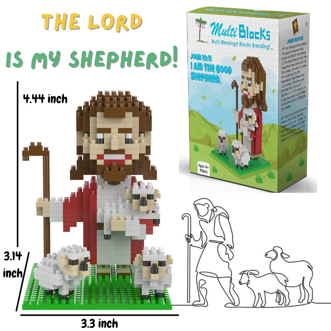 Jesus Christ Building Blocks Set - 589PCS Bible Story The Good Shepherd Mini Figurine, Nativity Christmas Gift for Kids & Adults (Ages 14+), 3.3x3.14x4.44inch - Perfect for Sunday School, Christmas Party Favors & Christian Family Activities