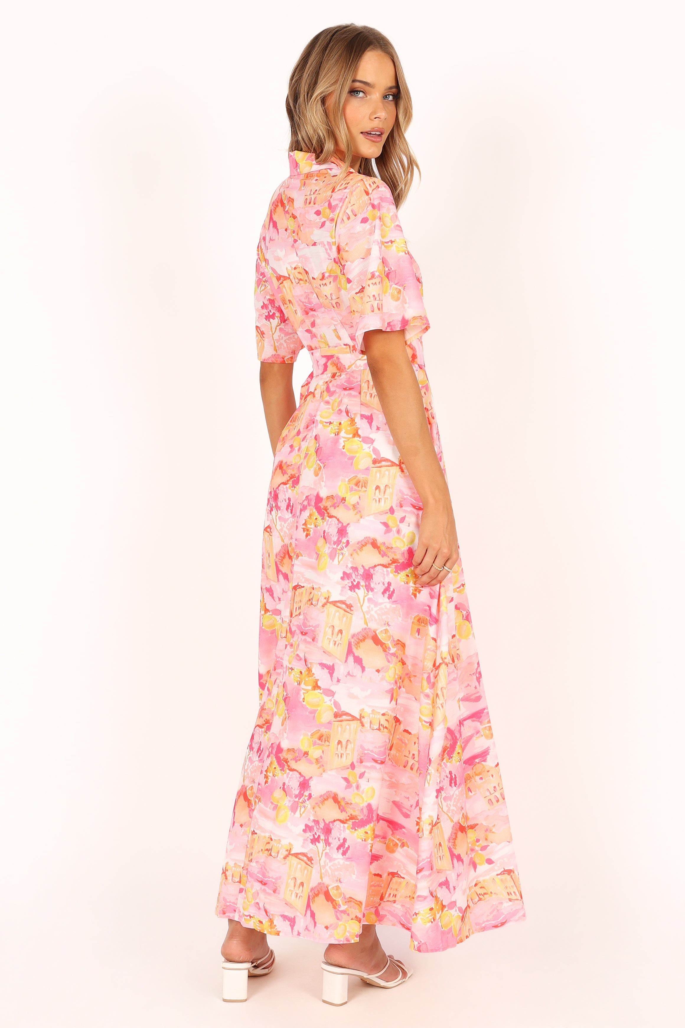 Arianna Women's Maxi Dress - Floral Print Pink Scenic Long Sleeve Flowy Summer Dress for Beach Vacation, Party & Casual Wear