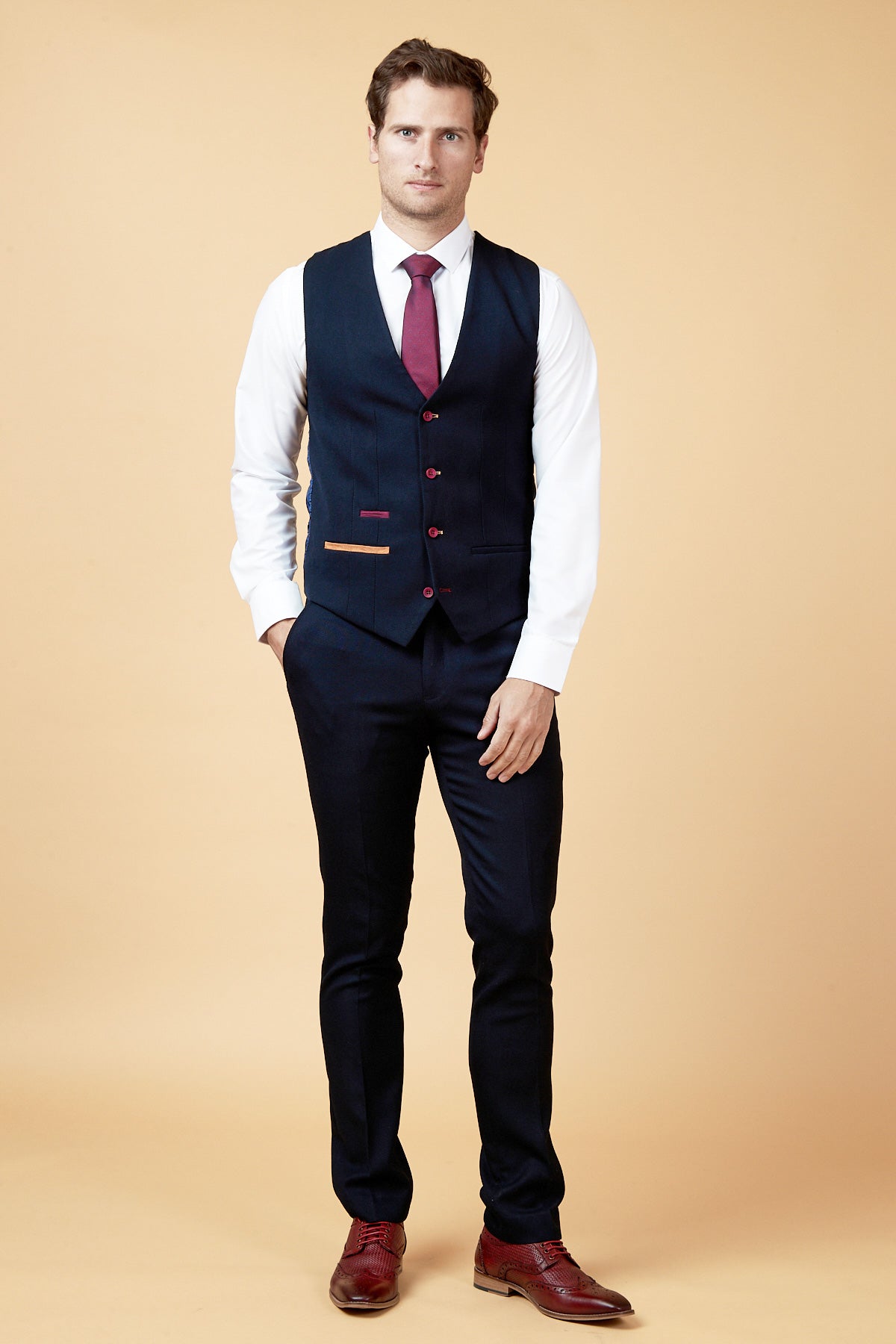 JD4 Navy Contrast Trim Waistcoat for Men - Stylish Slim Fit Vest with Premium Fabric - Perfect for Business Casual, Weddings & Formal Events