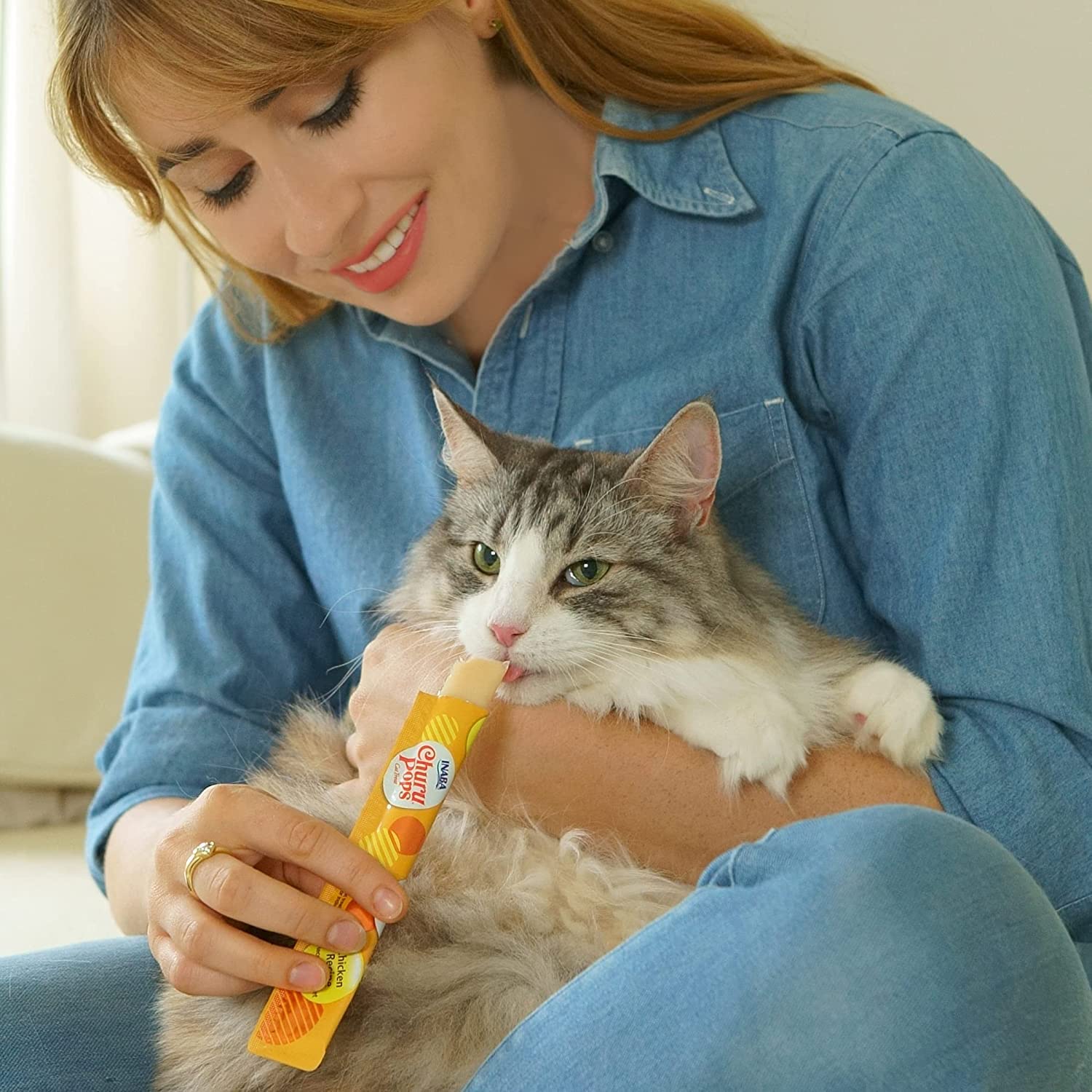 INABA Churu Pops Moist & Chewy Cat Treats - Tuna Flavor (4 Tubes) - Irresistible Lickable Cat Snacks for Training, Bonding & Hydration