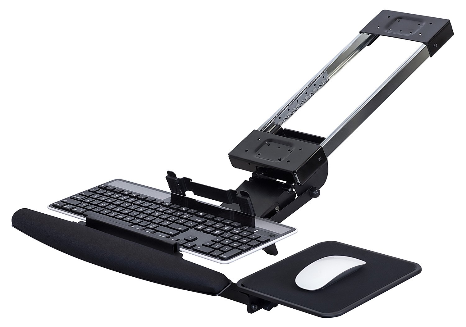 Mount-It! MI-7134 Adjustable Under Desk Keyboard Tray with Ergonomic Gel Wrist Rest & Mouse Pad - Black | Space-Saving Computer Accessory for Home Office & Gaming Setup