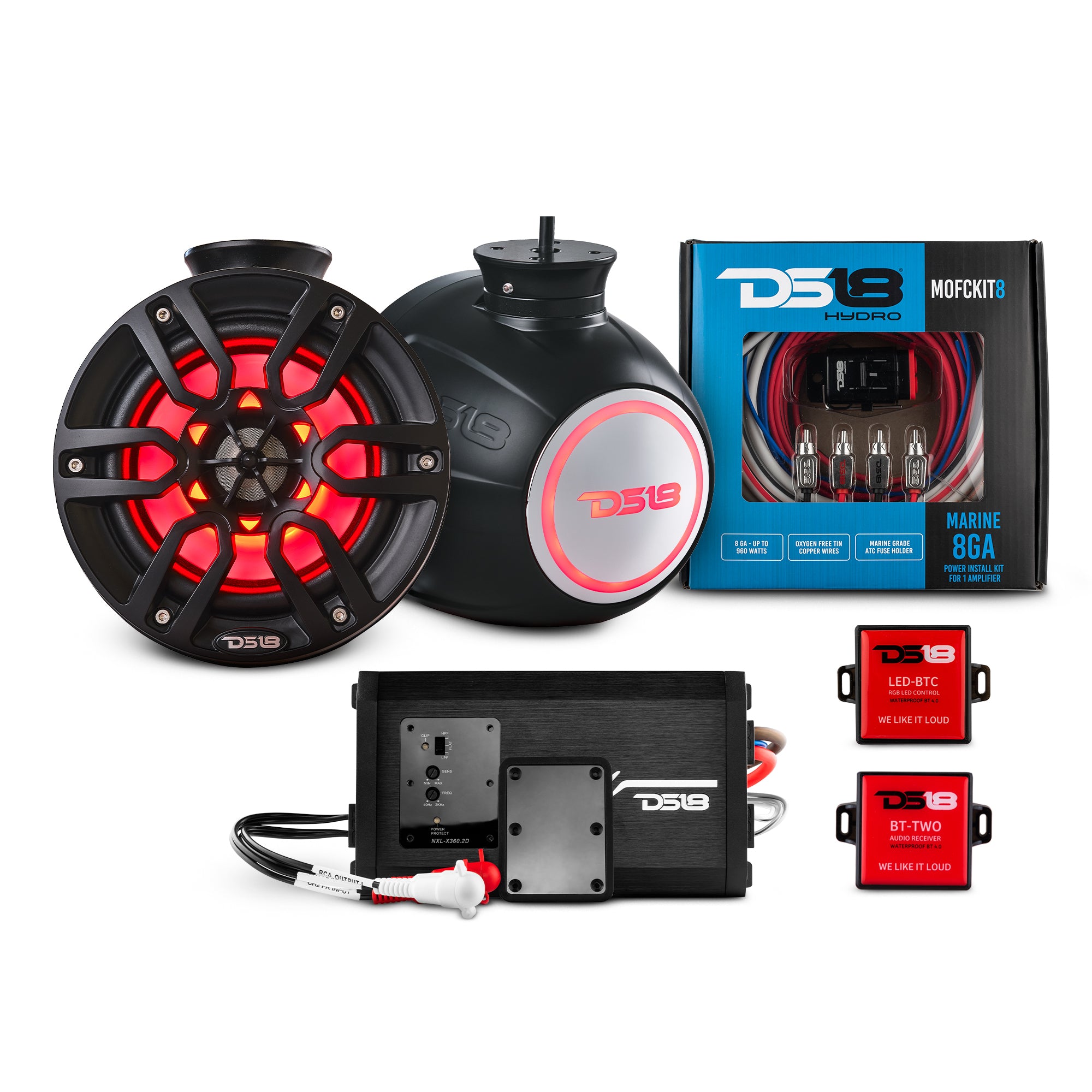 6.5 Inch Compact Speaker Tower with Marine Amplifier, Waterproof Installation Kit & RGB LED Lights - High Performance Audio System for Jet Skis, Boats, and Marine Vehicles | Perfect for Outdoor Parties, Beach Events & Water Sports