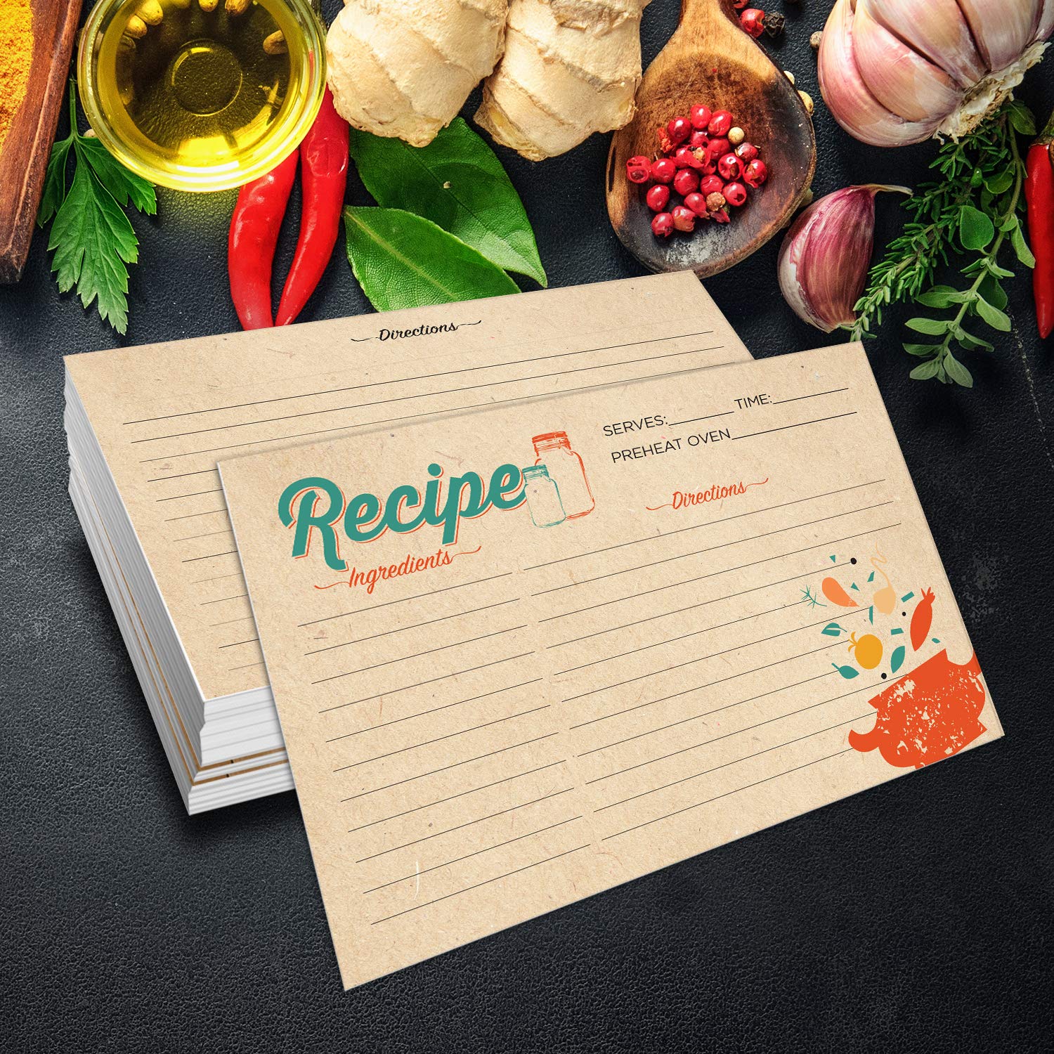 50-Pack Double Sided 4x6 Inch Recipe Cards - Thick Kraft Cardstock with Printed Lines & Smooth Writing Surface - Perfect for Recipe Organization, Meal Planning & Handwritten Cooking Notes